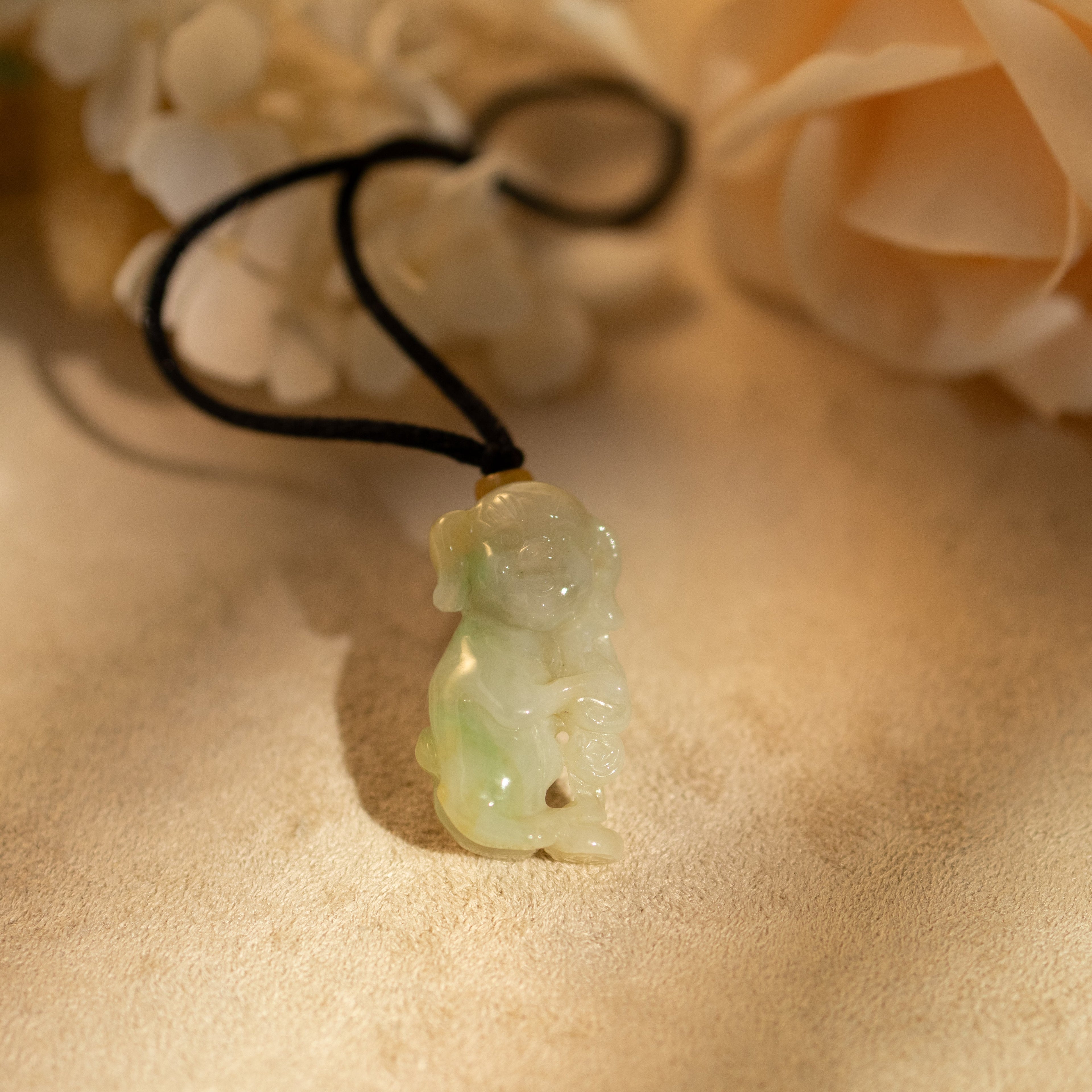Gradient Green and Orange Jade Human-Like Standing Pig Pendant