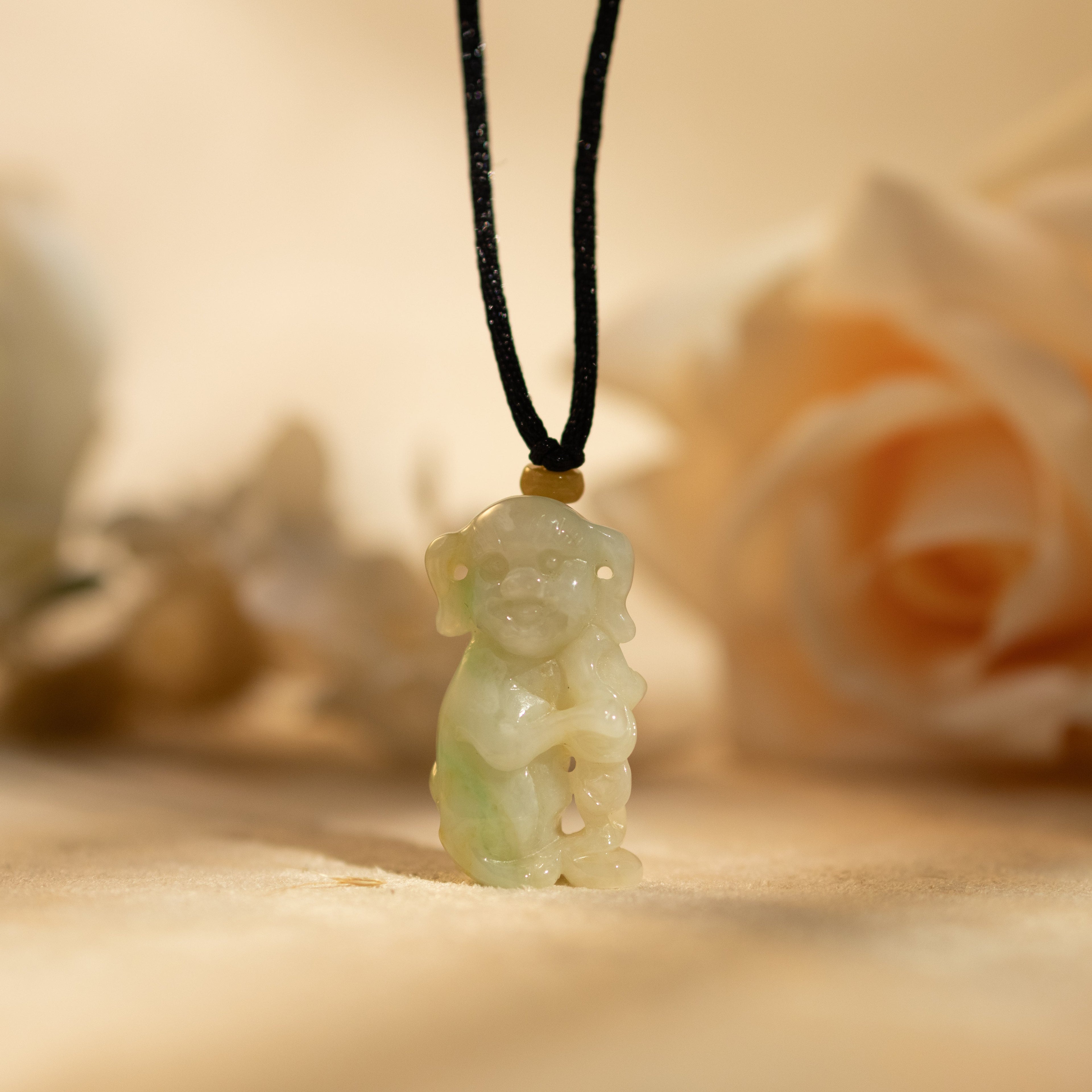 Gradient Green and Orange Jade Human-Like Standing Pig Pendant