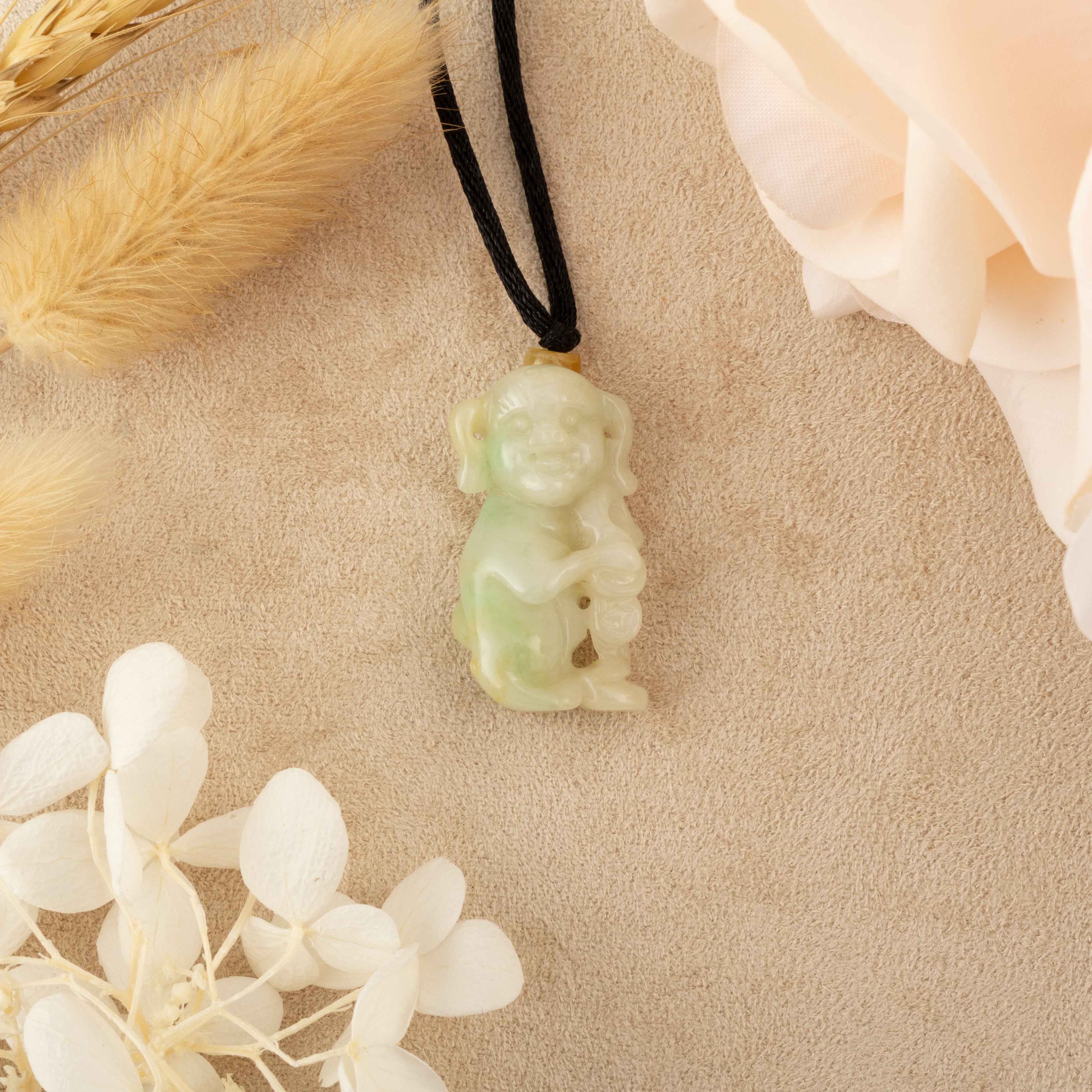Gradient Green and Orange Jade Human-Like Standing Pig Pendant