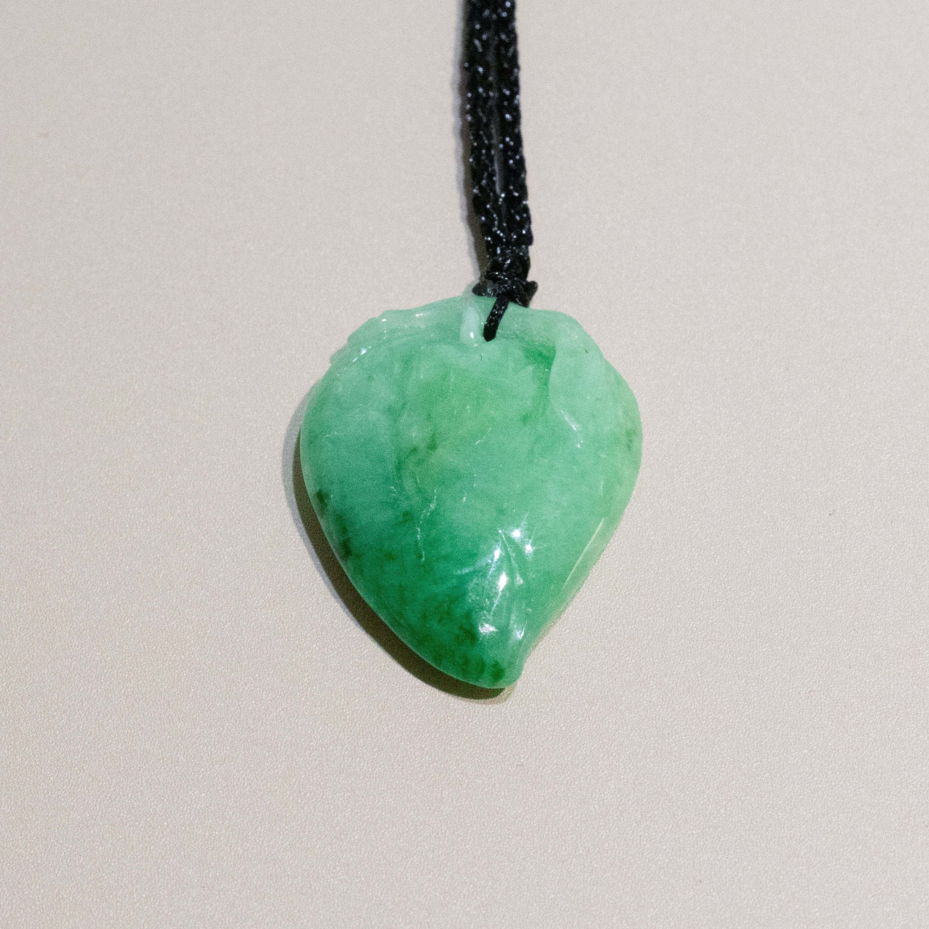 Green Peach-Shaped Carved Jadeite Pendant Necklace