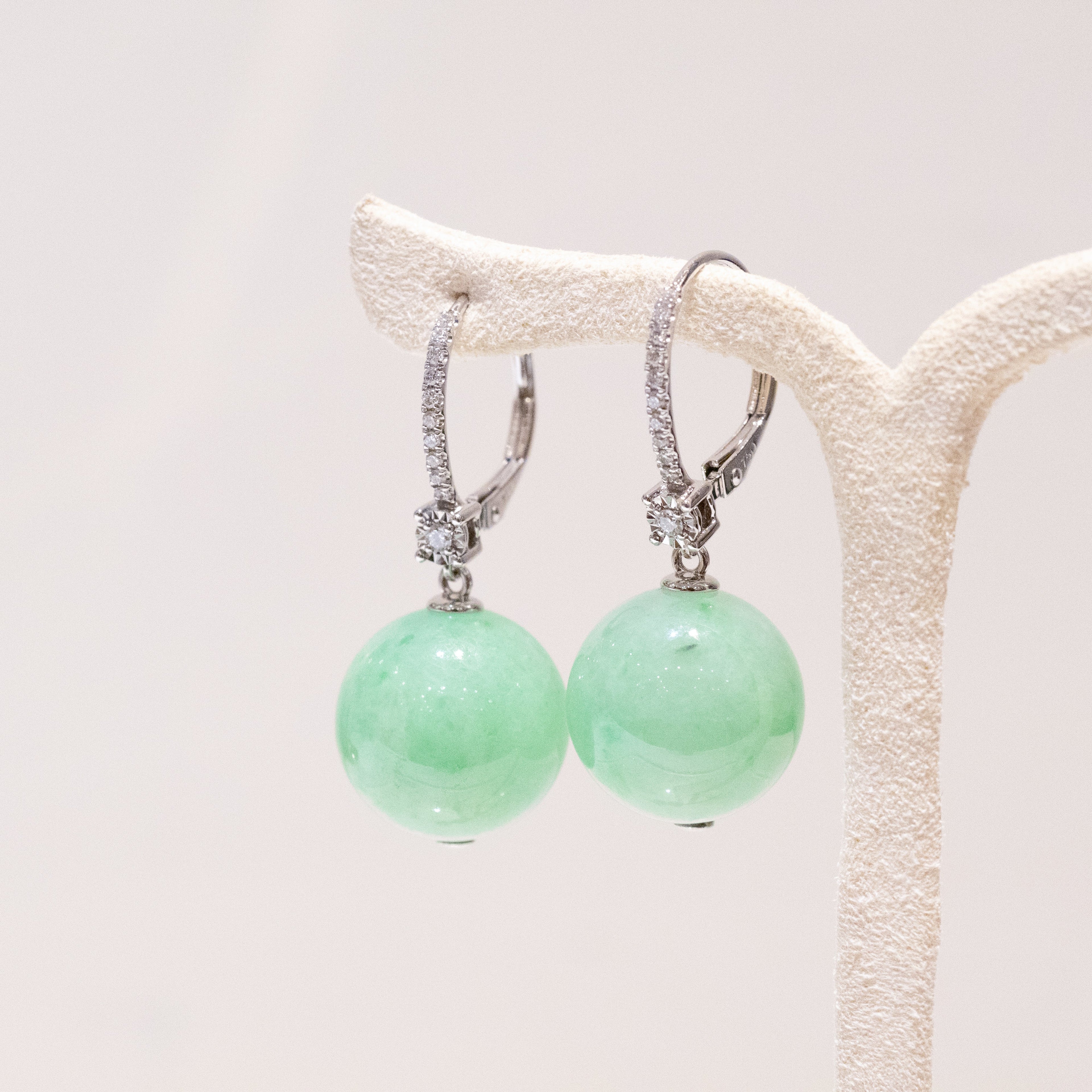 Gransky 18K Gold Apple Green Jade Jewelry Jade Bead Earrings