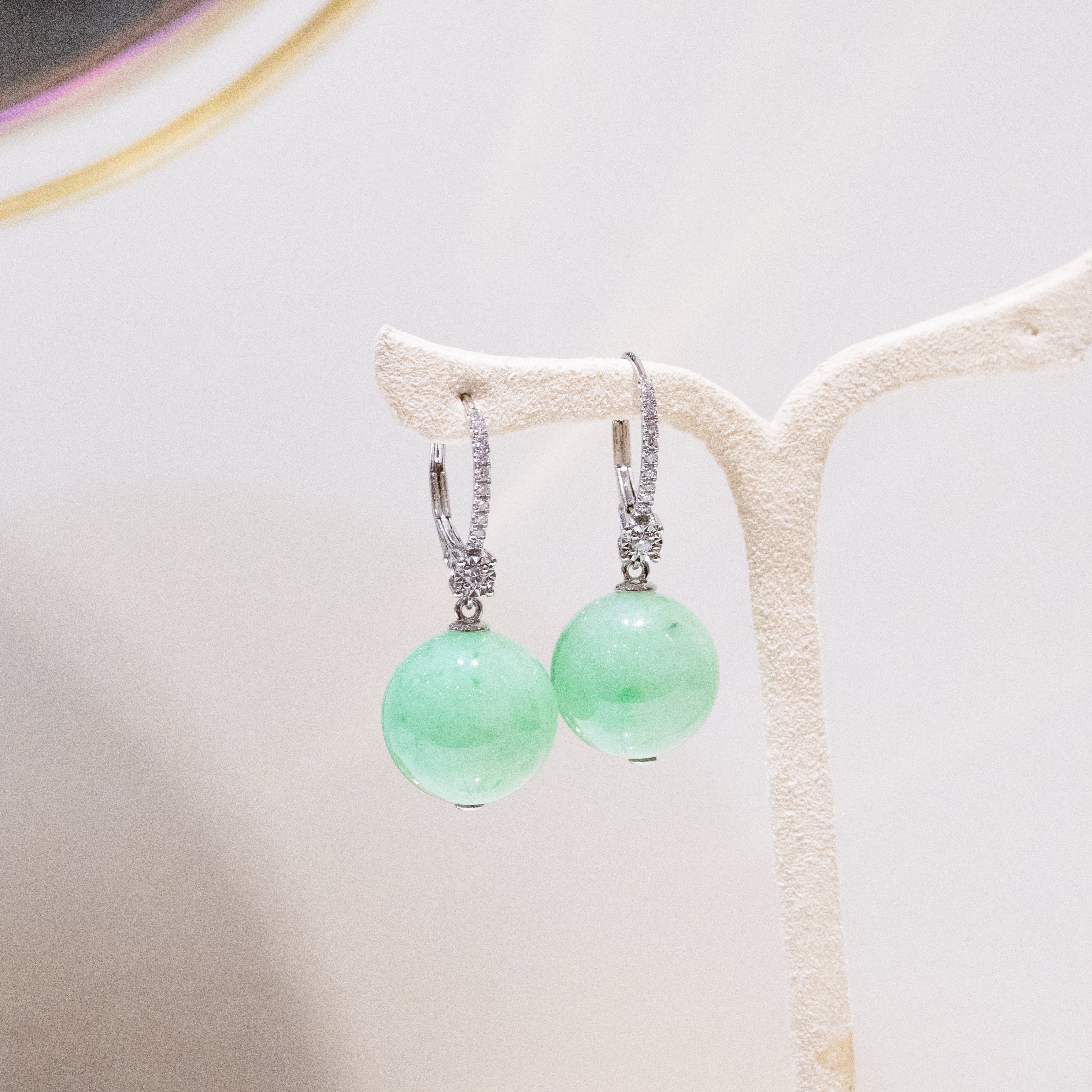 Gransky 18K Gold Apple Green Jade Jewelry Jade Bead Earrings