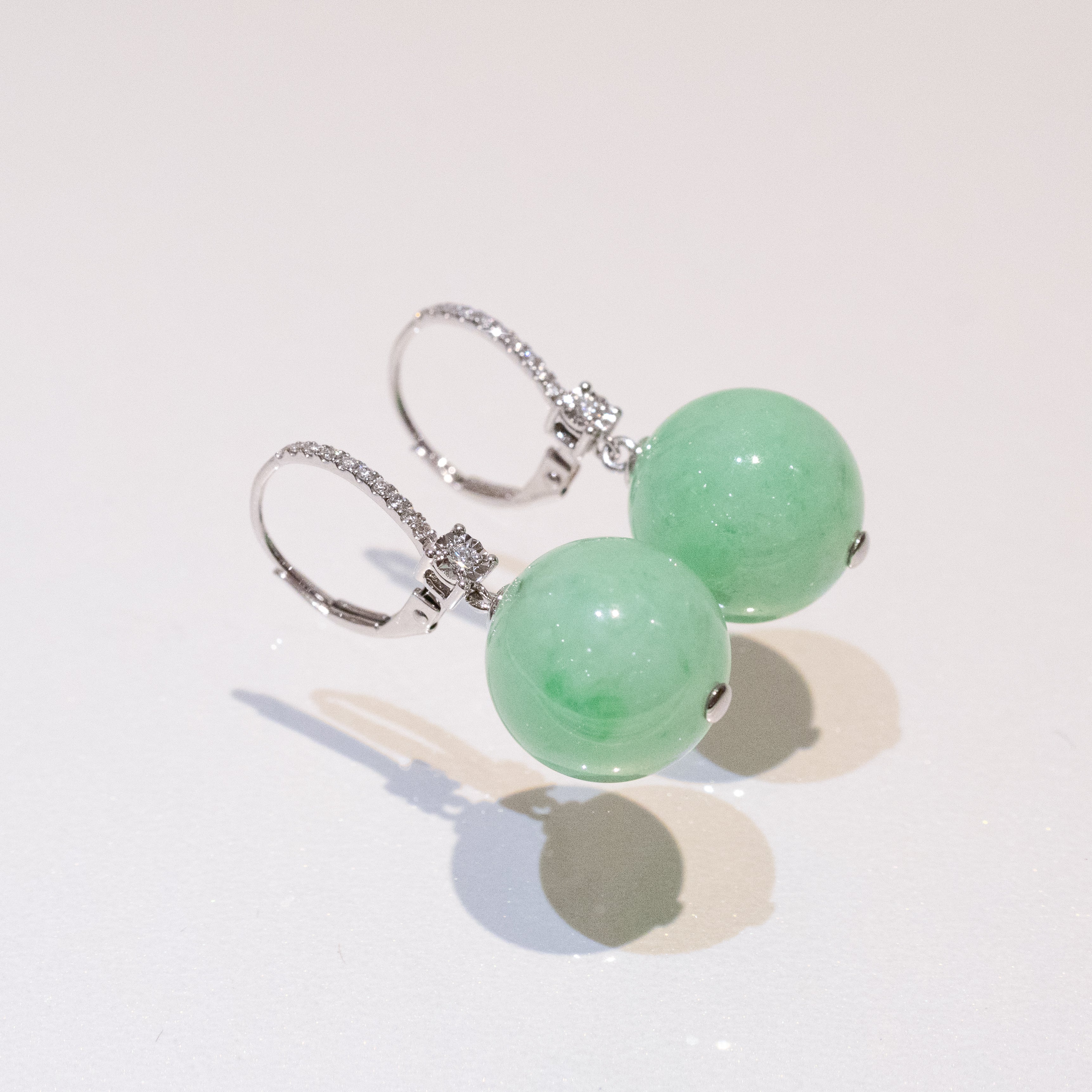 Gransky 18K Gold Apple Green Jade Jewelry Jade Bead Earrings