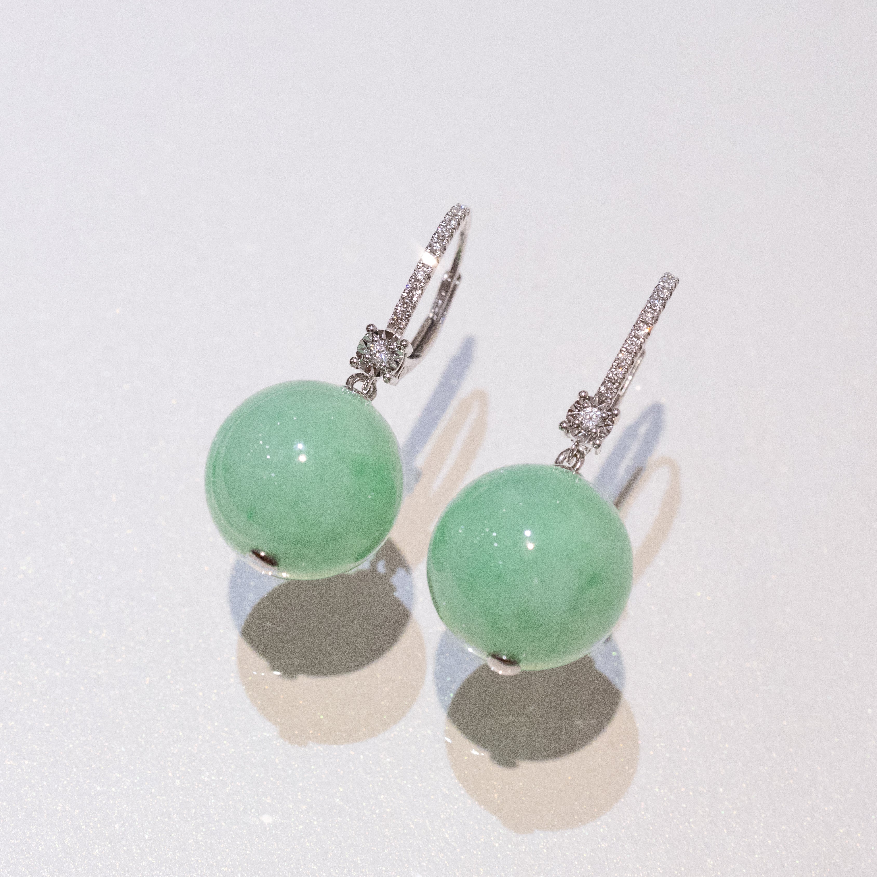 Gransky 18K Gold Apple Green Jade Jewelry Jade Bead Earrings