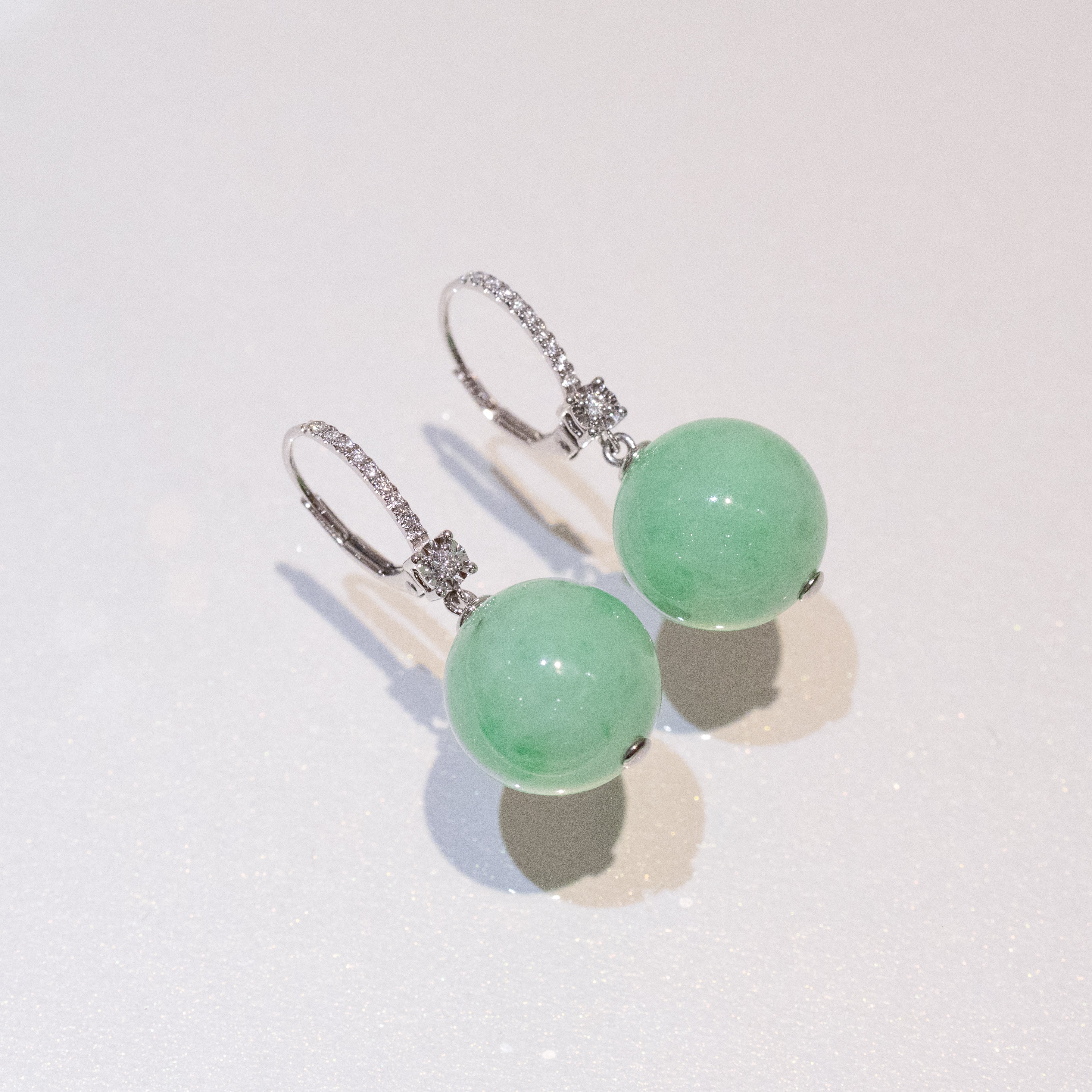Gransky 18K Gold Apple Green Jade Jewelry Jade Bead Earrings
