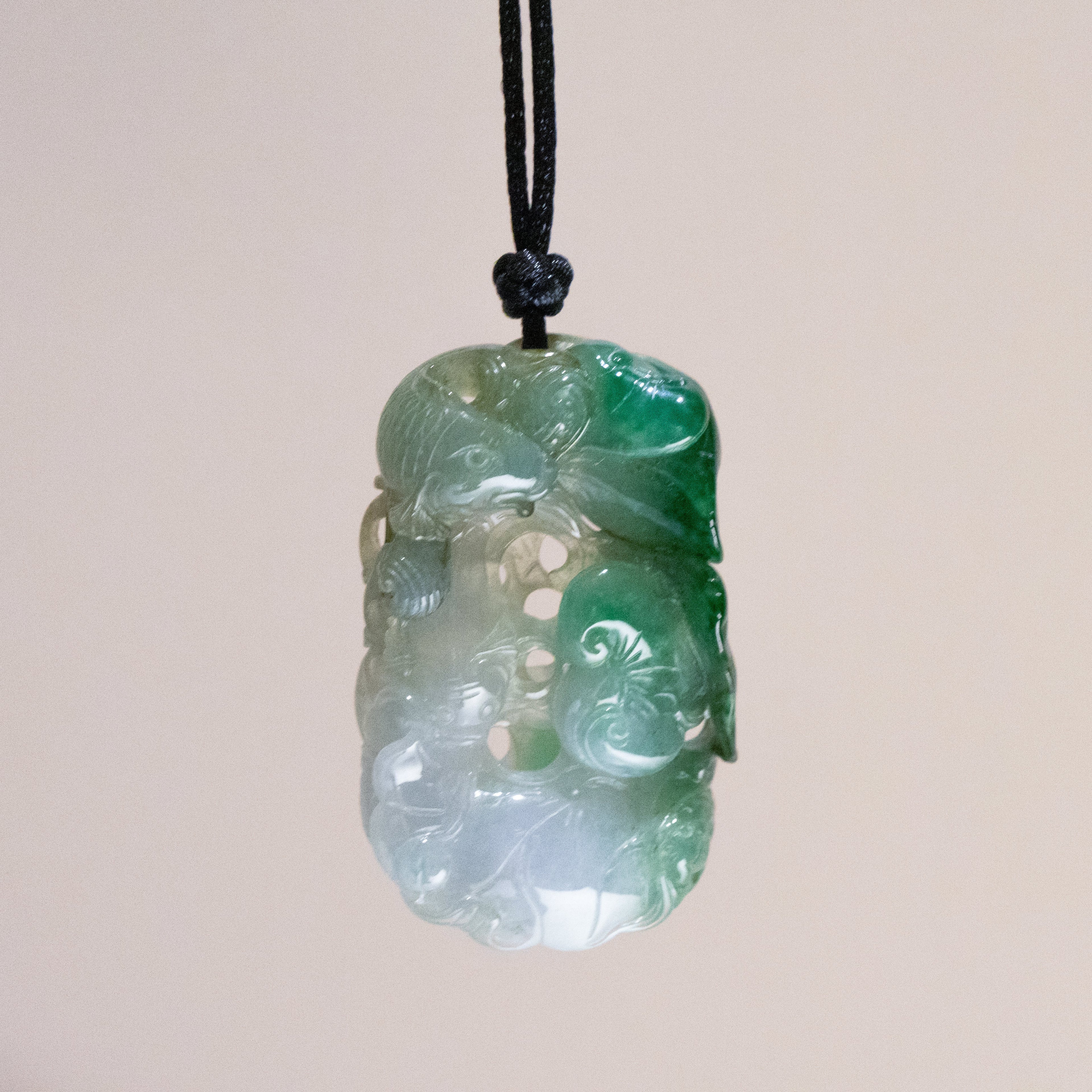 Multi-Color Green & Brown Jade Ruyi & Lotus & Fish Pendant - Natural Real Jade