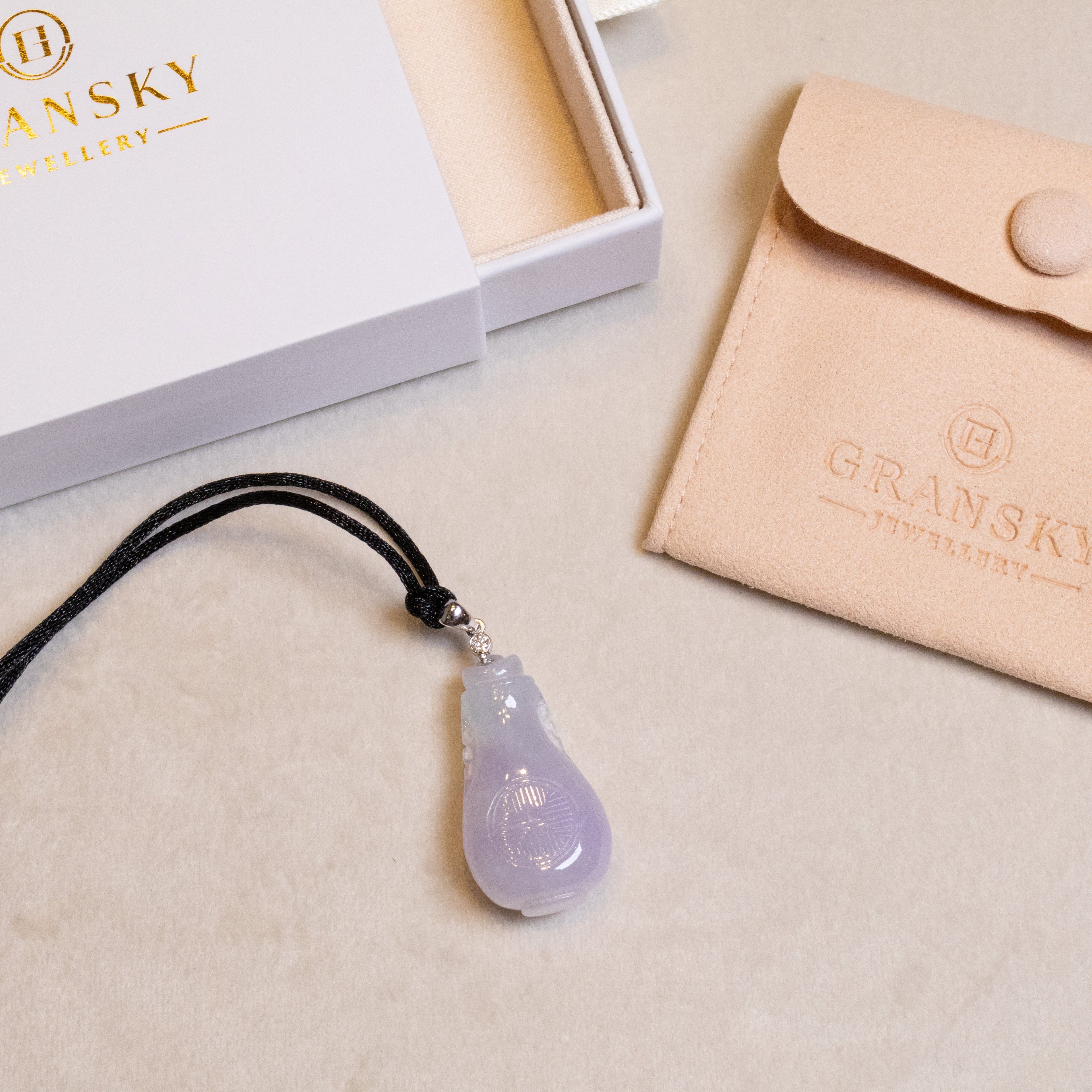 Exquisite Purple Jade Vase Pendant 18k White Gold Bail