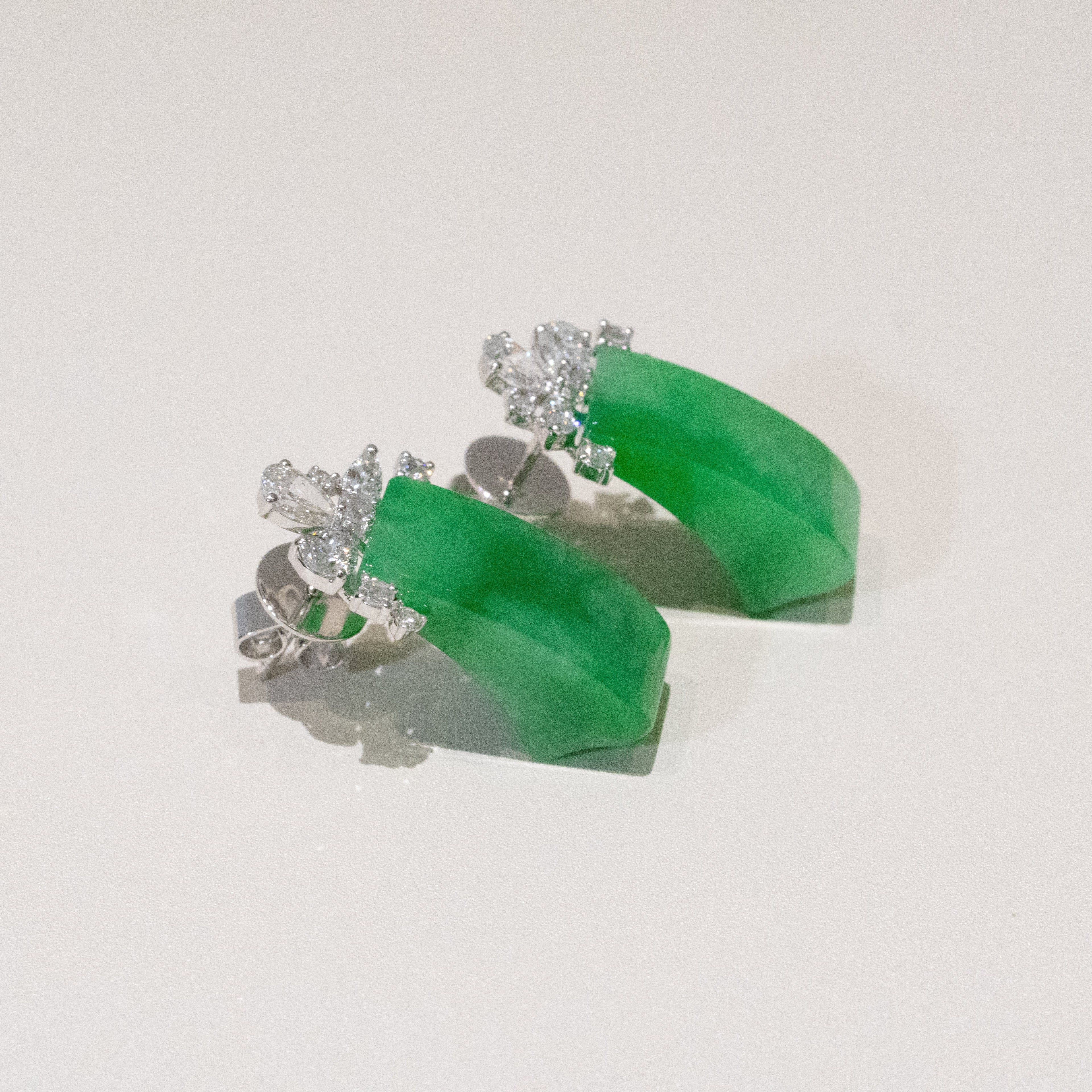 Gransky X Katherine Imperial Green Jade Stud Earrings with Diamonds