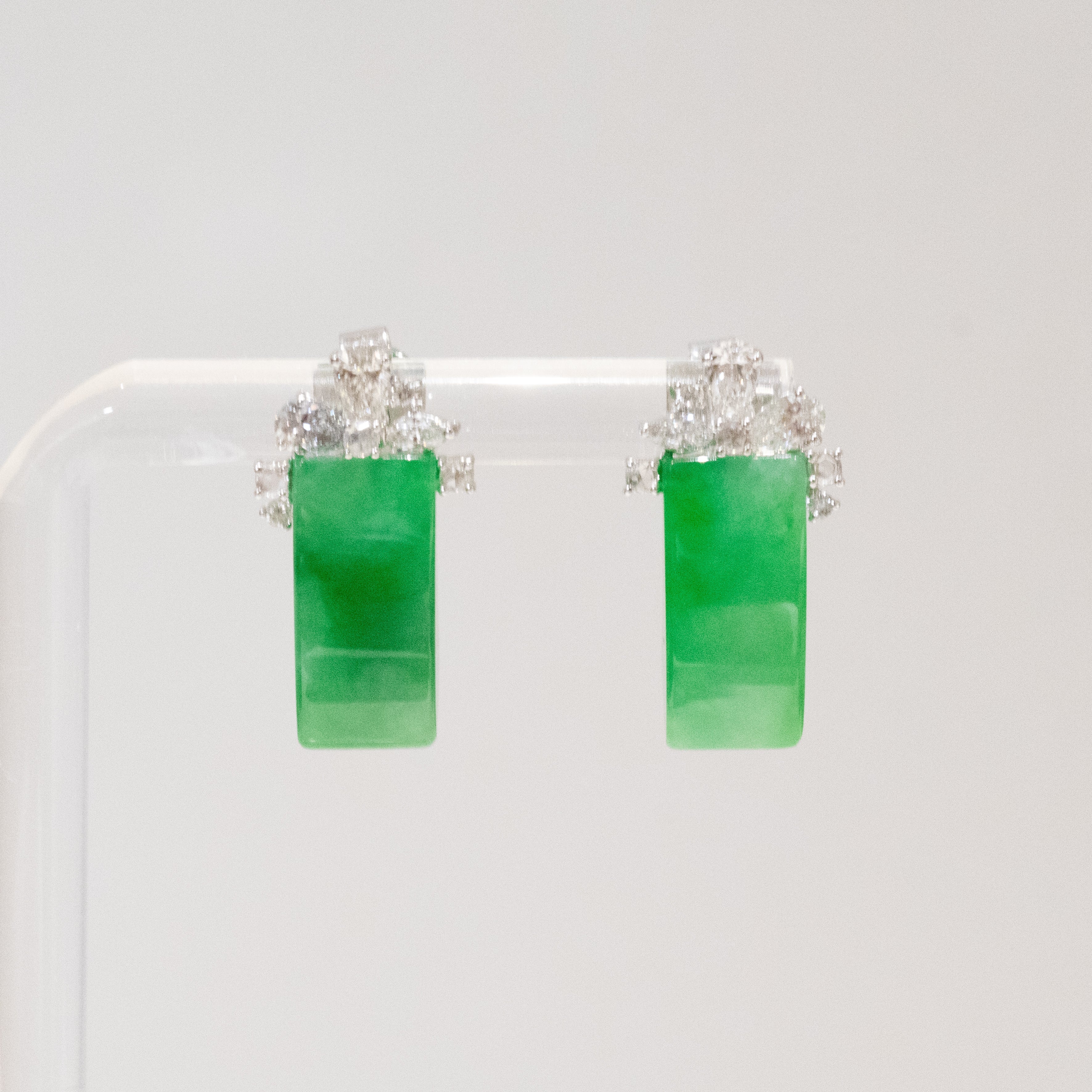 Gransky X Katherine Imperial Green Jade Stud Earrings with Diamonds