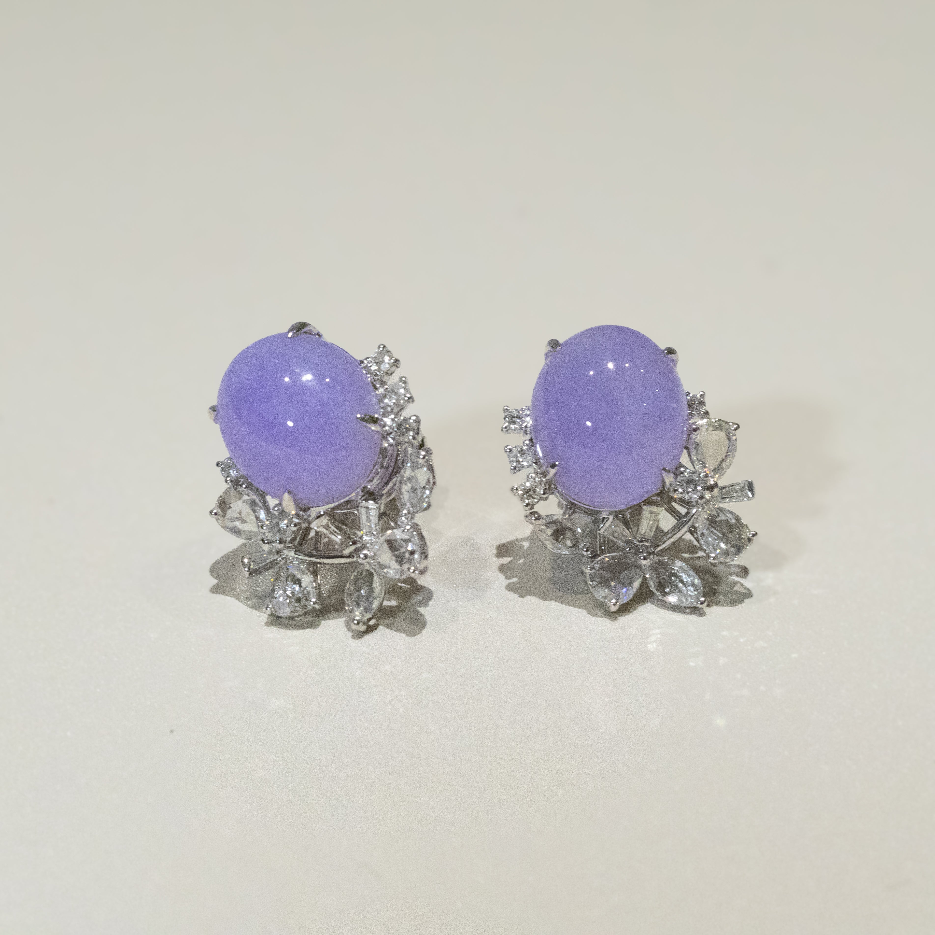 Gransky X Katherine Purple Jadeite Stud Earrings 18k White Gold Diamonds