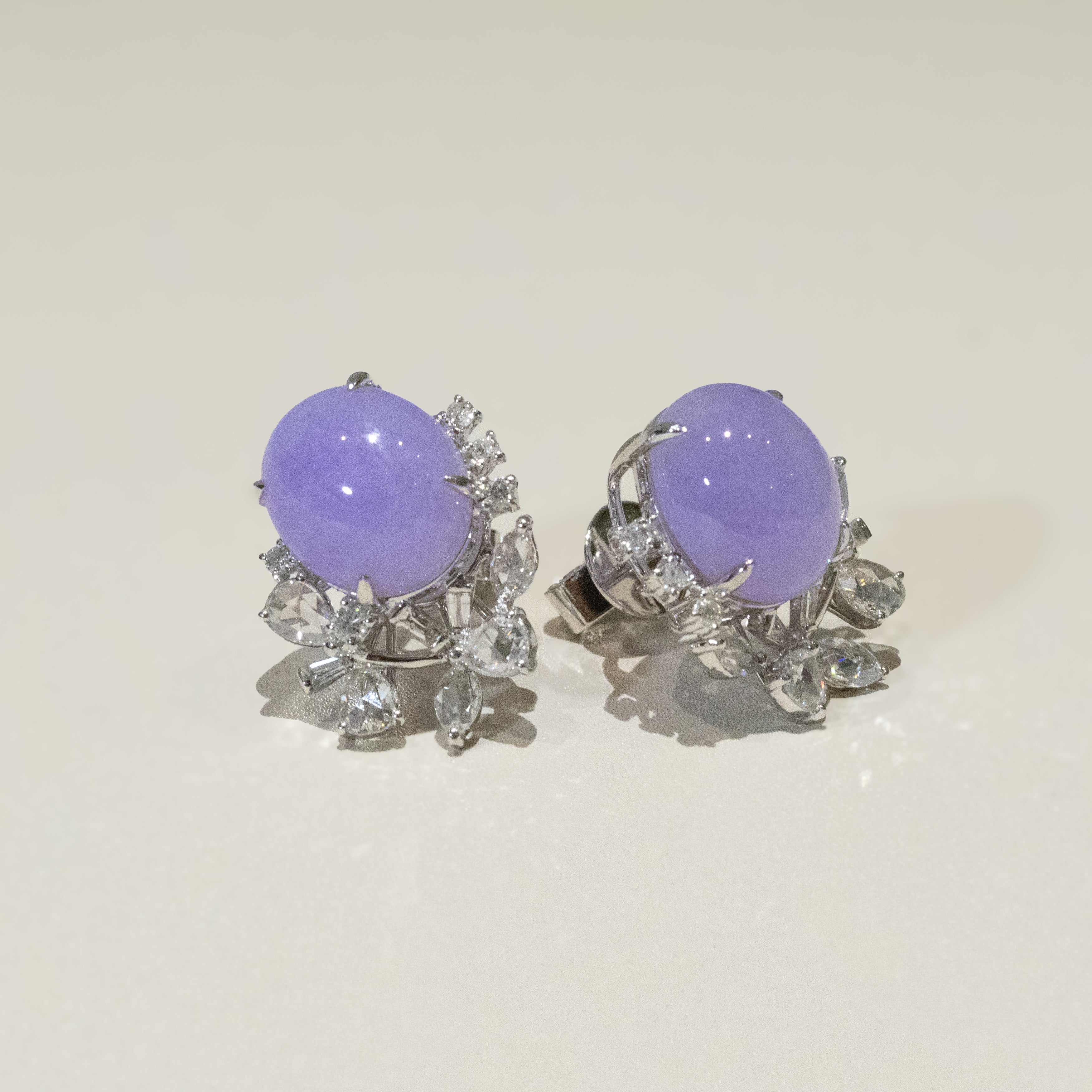 Gransky X Katherine Purple Jadeite Stud Earrings 18k White Gold Diamonds