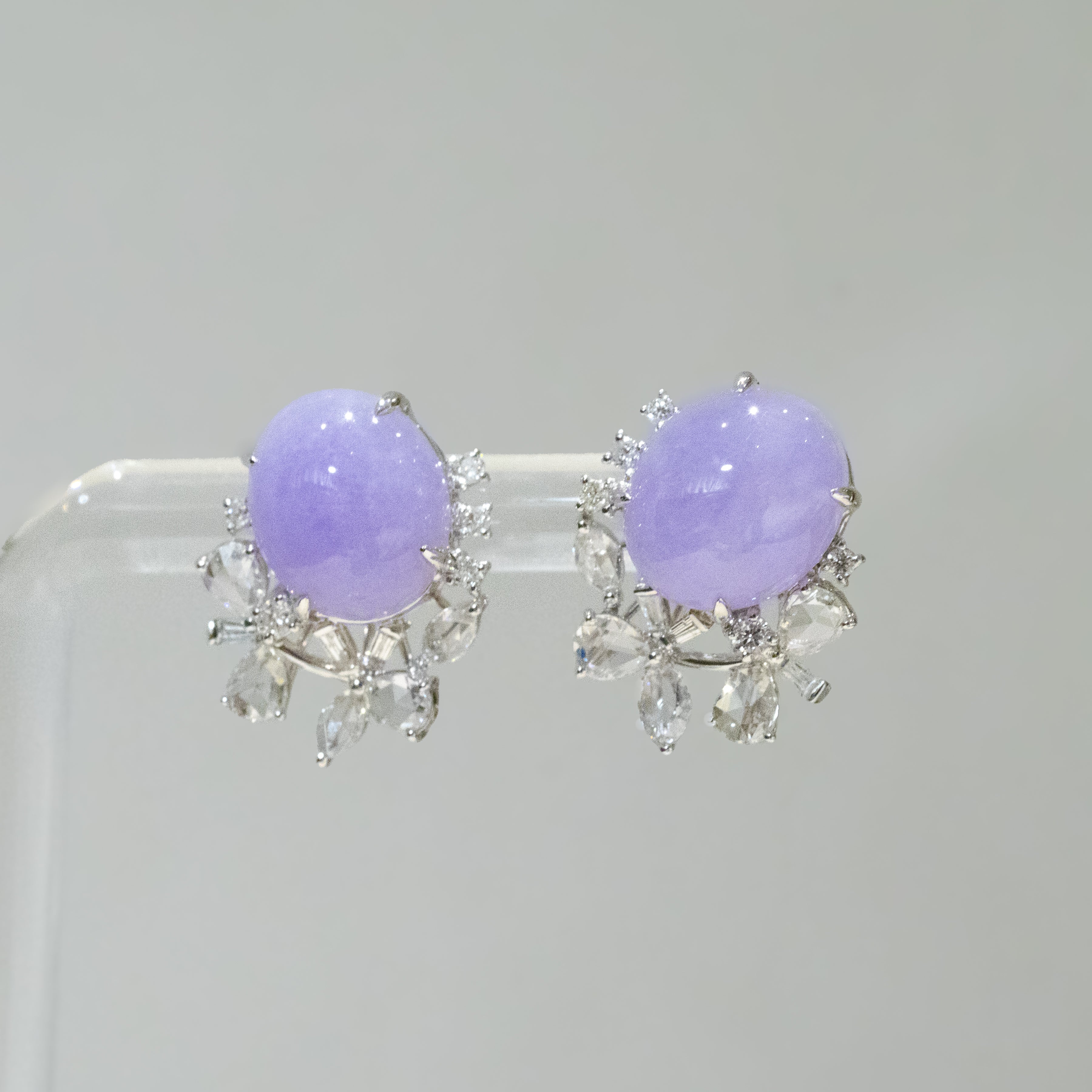 Gransky X Katherine Purple Jadeite Stud Earrings 18k White Gold Diamonds