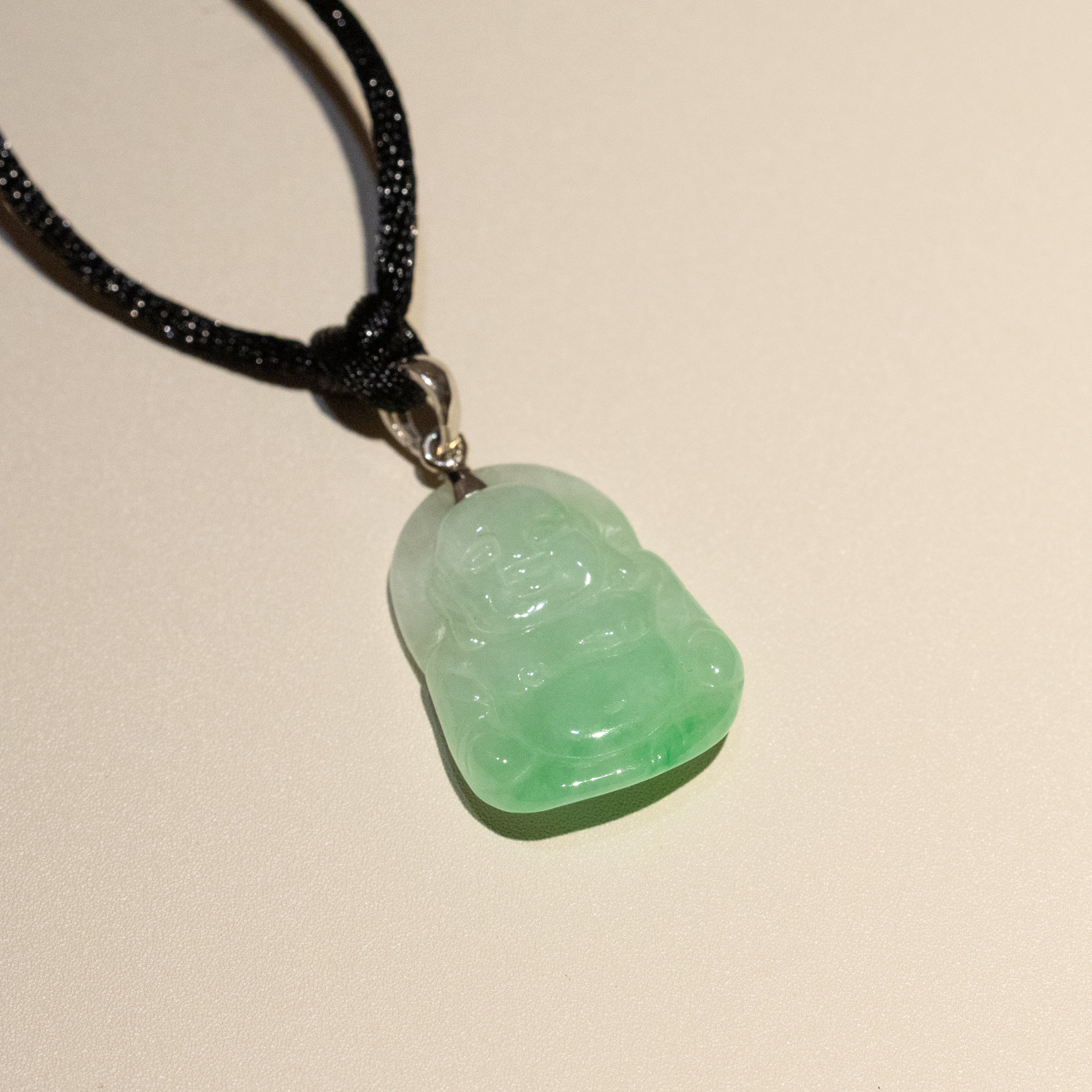 Green Jade Buddha Pendant with 18k Gold Bail - Symbol of Peace and Serenity