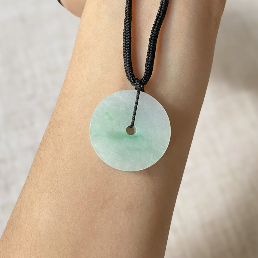 Gransky Type A Green Handcrafted Disc Jade Pendant Necklace