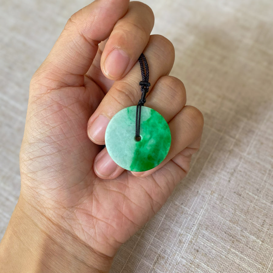 Gransky A Grade Natural Burmese Genuine Green Donut Jade Pendant Necklace
