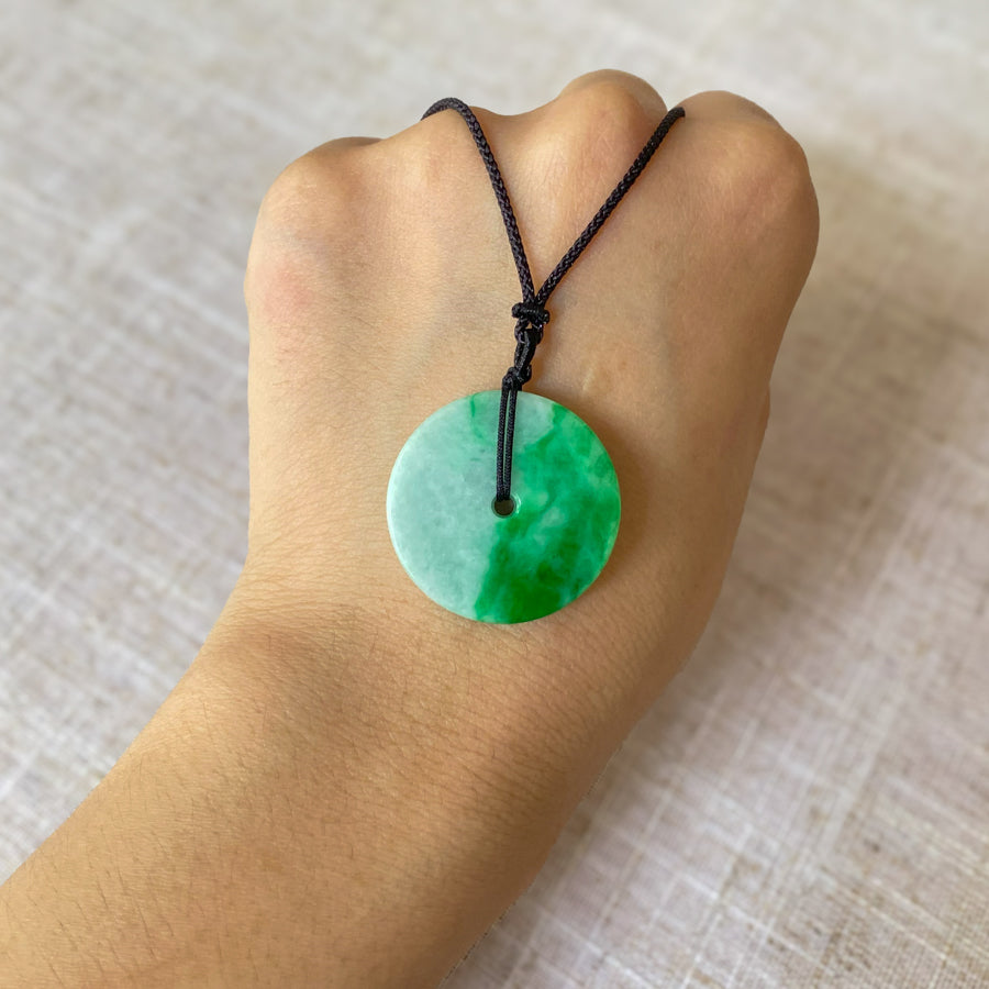Gransky A Grade Natural Burmese Genuine Green Donut Jade Pendant Necklace
