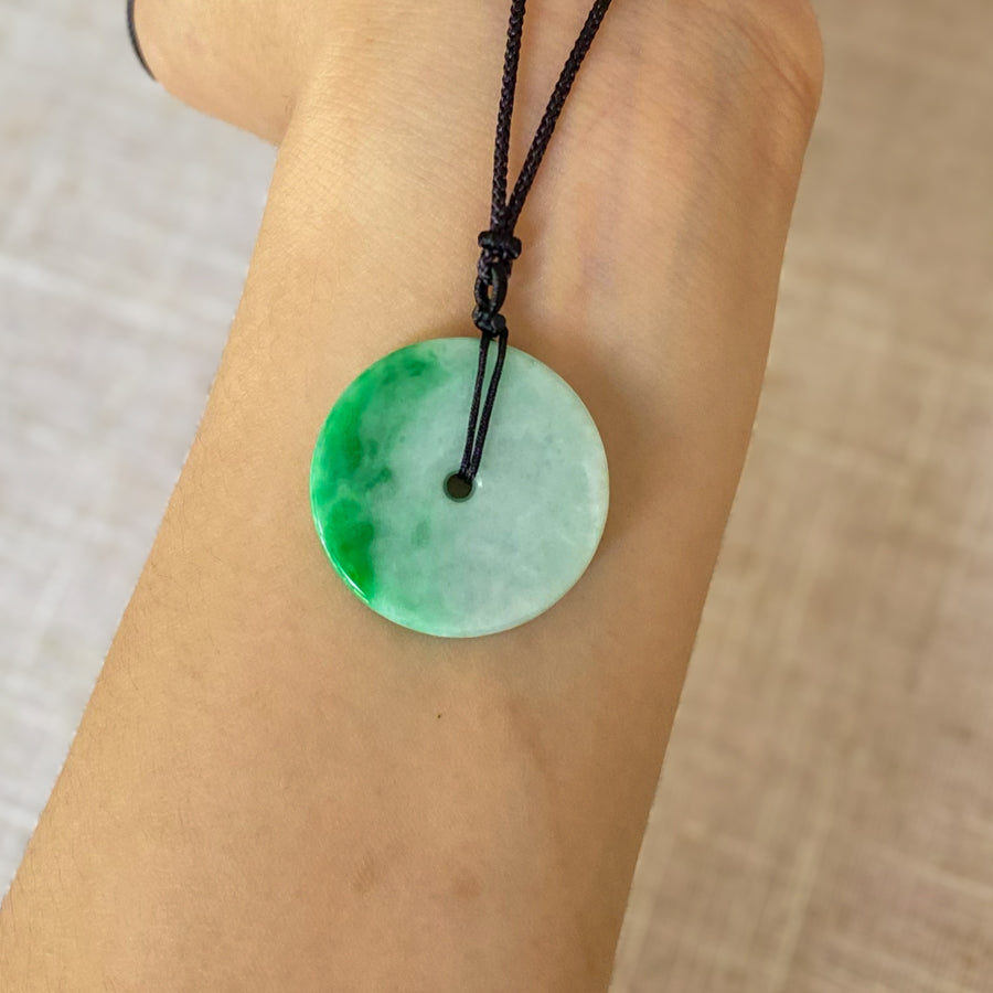 Gransky A Grade Natural Burmese Genuine Green Donut Jade Pendant Necklace