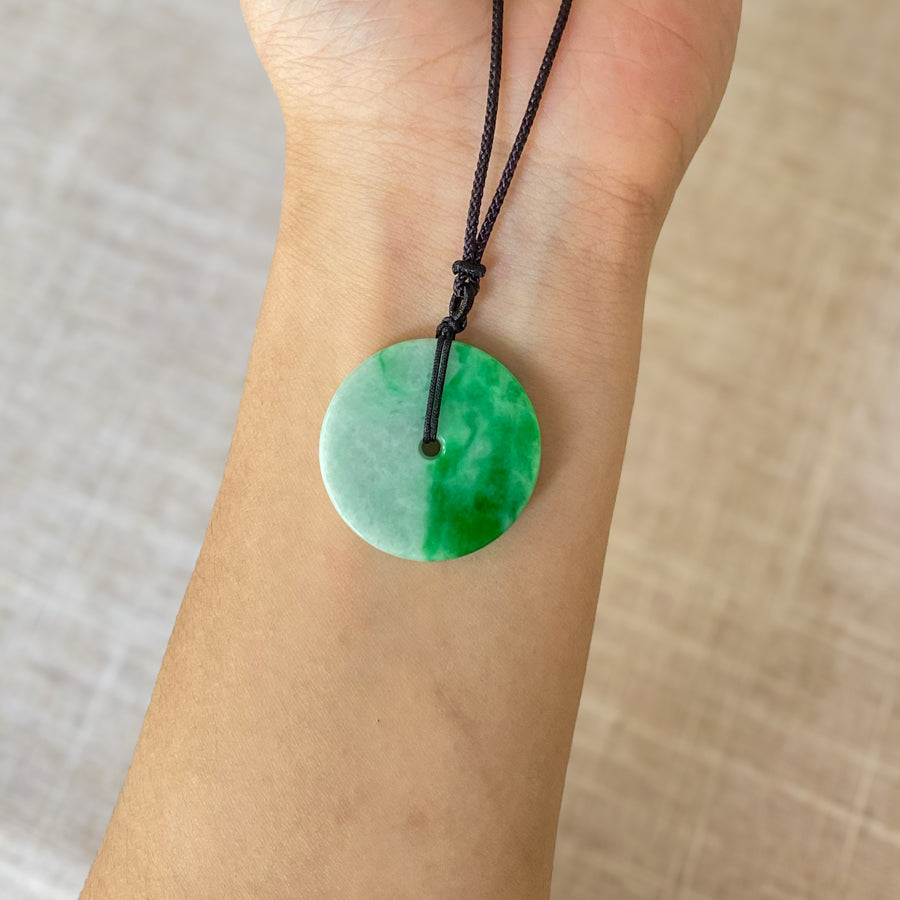 Gransky A Grade Natural Burmese Genuine Green Donut Jade Pendant Necklace