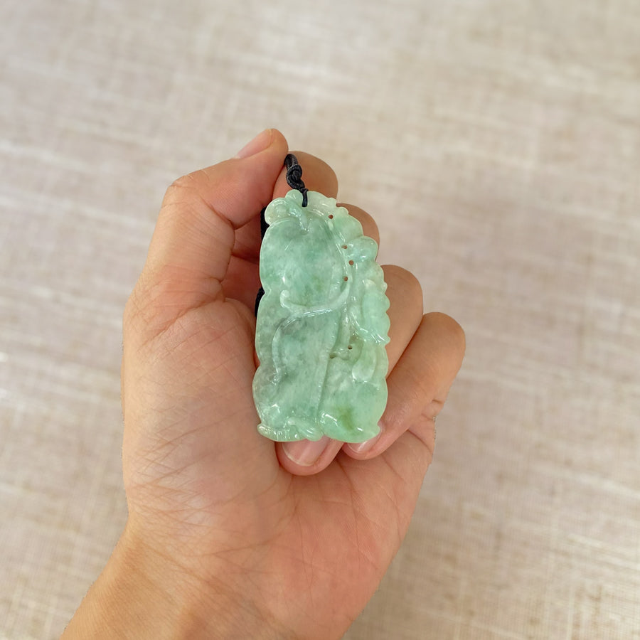 Gransky Hand Carved Natural A Grade Green Jade Pendant