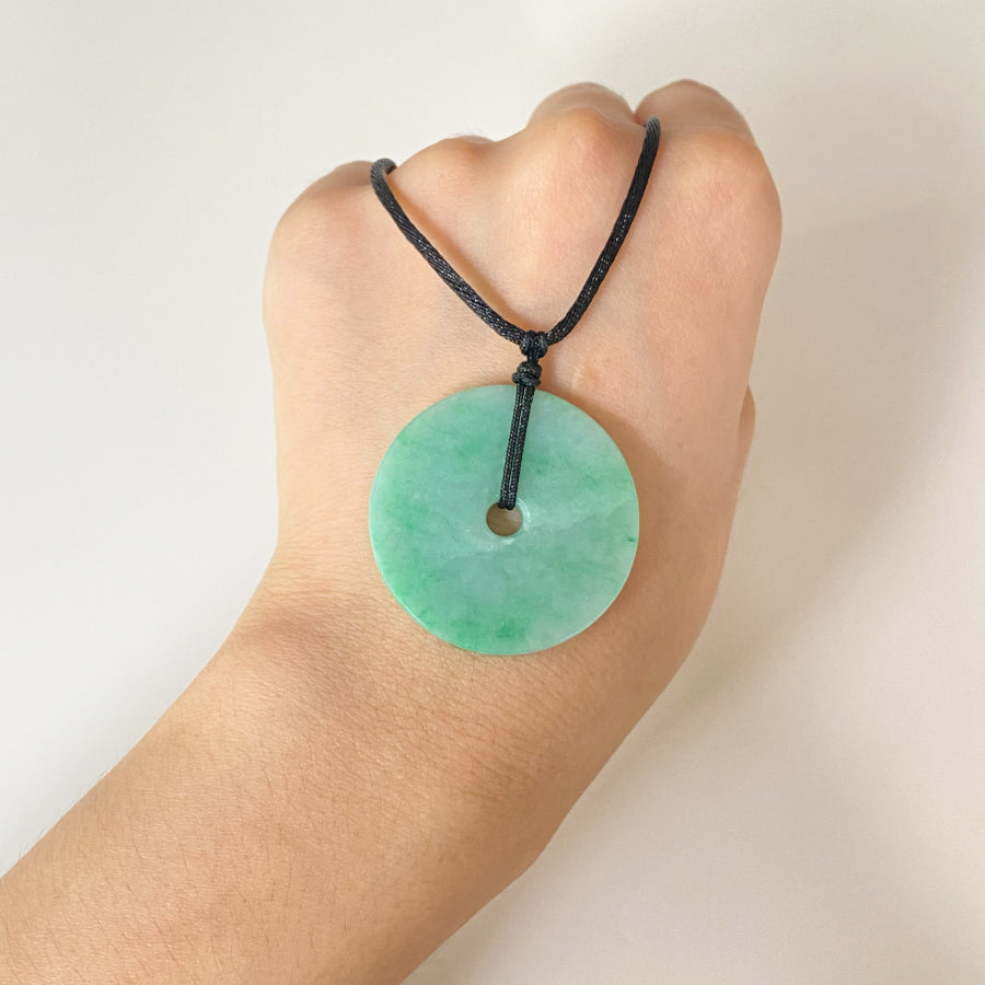 Gransky Light Green Jade Lucky Donut Pendant Necklace for Woman