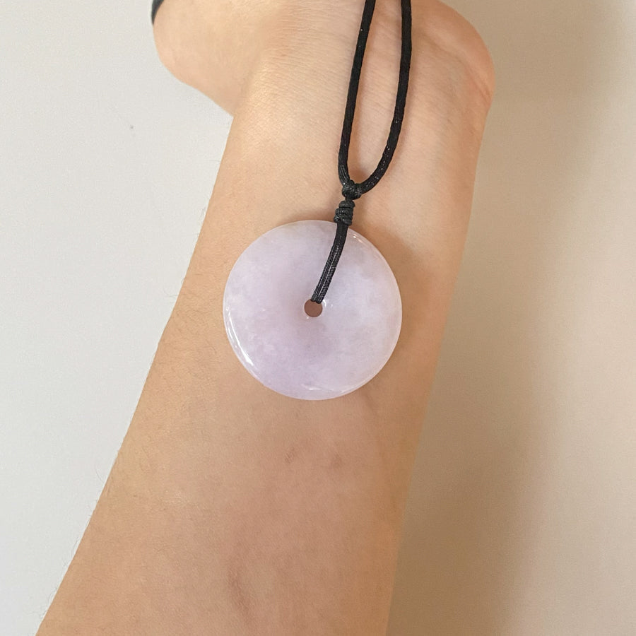 Gransky Natural Purple Jade Handcrafted Disc Pendant Necklace