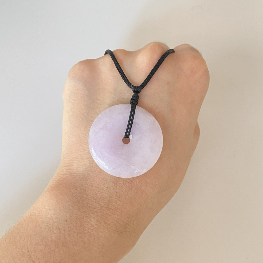 Gransky Natural Purple Jade Handcrafted Disc Pendant Necklace