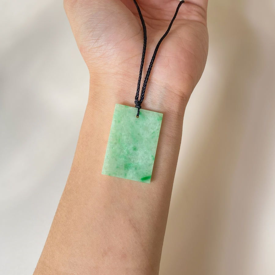 Gransky Natural Myanmar Rectangular Green Jade Pendant Necklace