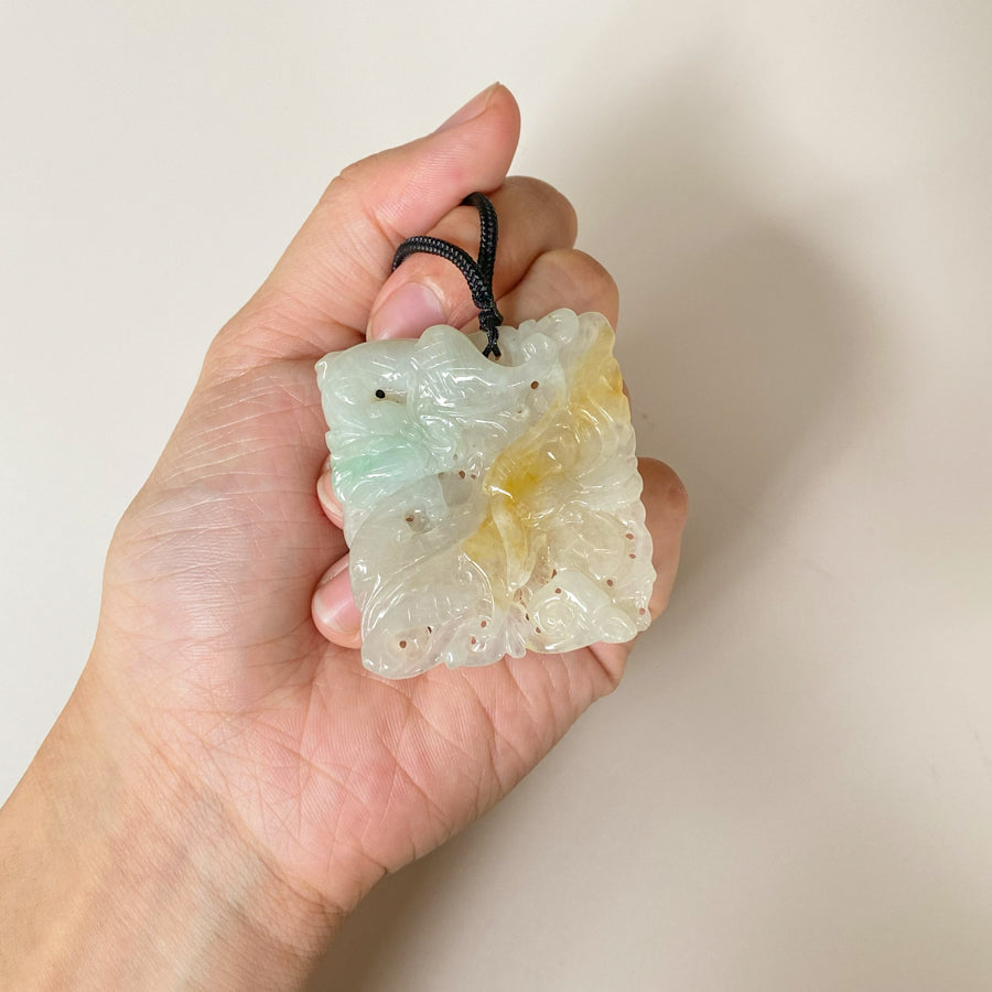 Gransky Tri-Color Hand Carved Jadeite Pendant Necklace