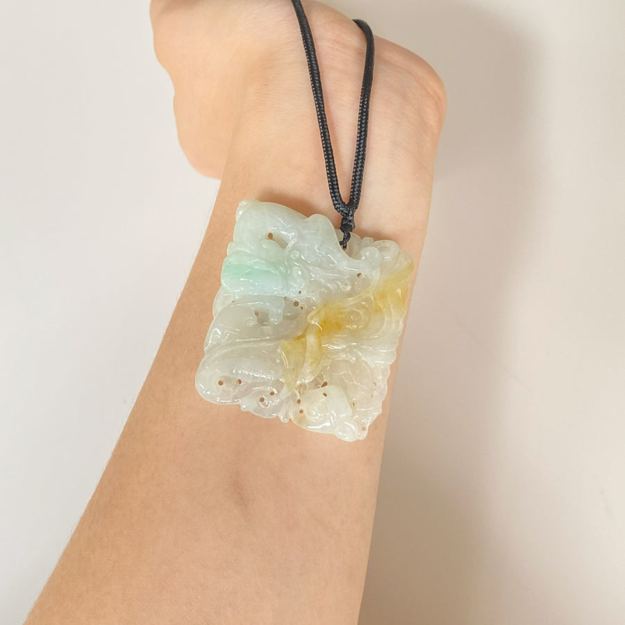 Gransky Tri-Color Hand Carved Jadeite Pendant Necklace