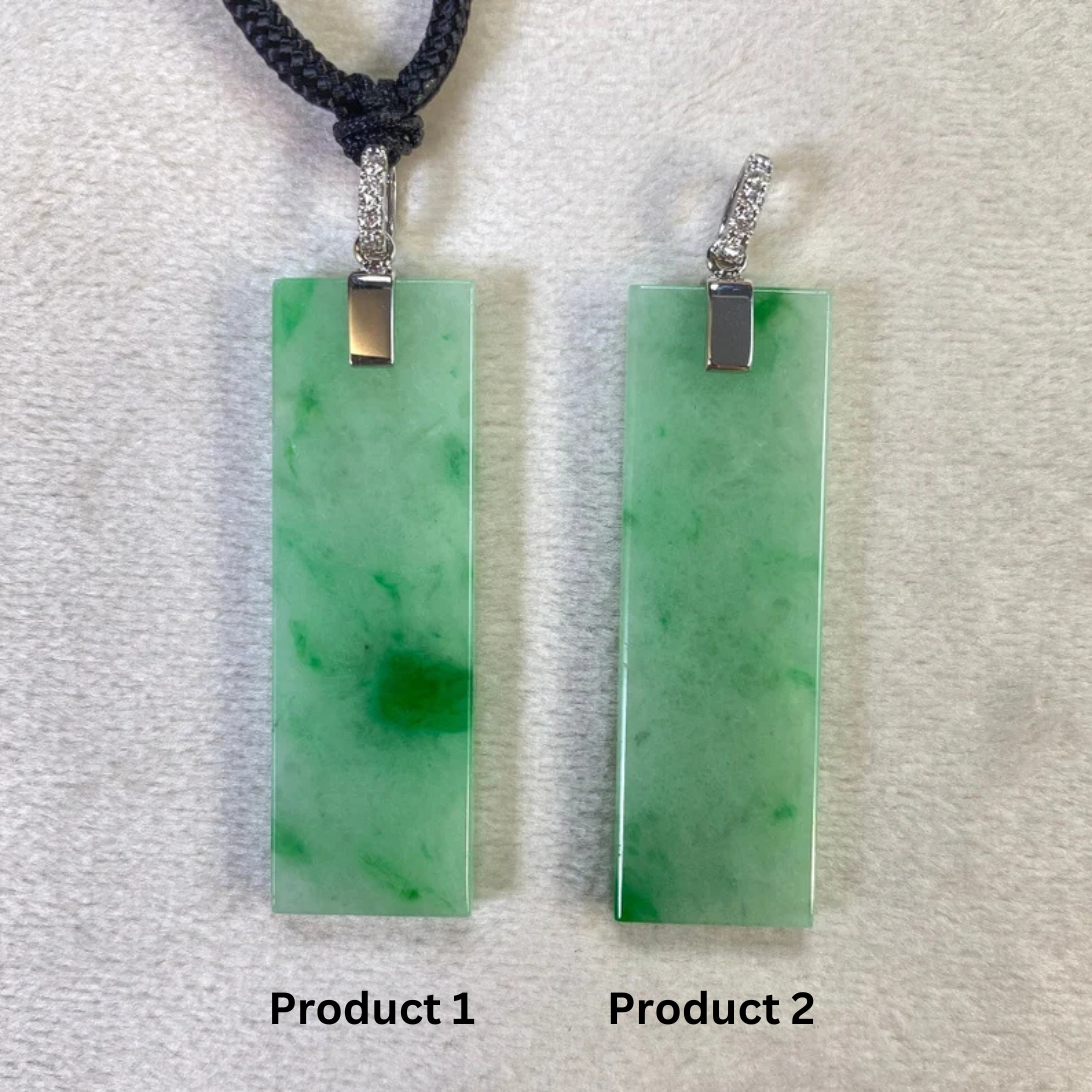 Green Jade Rectangular Pendant 18k White Gold Bail and Diamonds Grade A Burmese