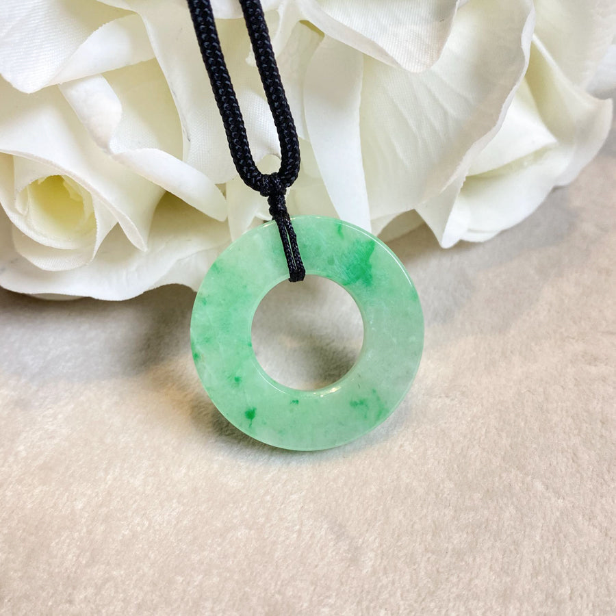 Bright Green Jade Donut Pendant Necklace - Certified Natural Jadeite