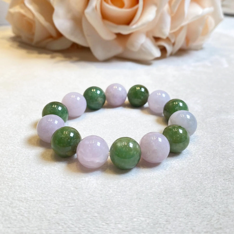 Gransky Jewellery Type-A Jadeite Beaded Bracelet - Green & Purple, 12-12.5mm