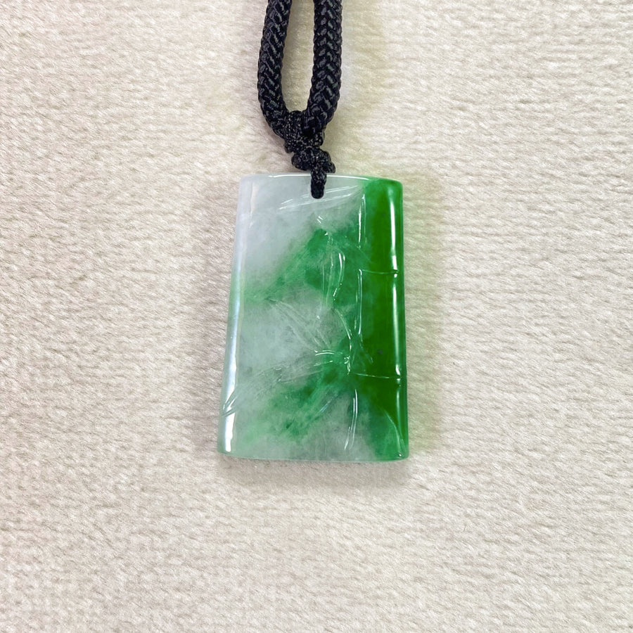 Delicate Green Jade Bamboo Carving Pendant - Type-A Natural Jadeite