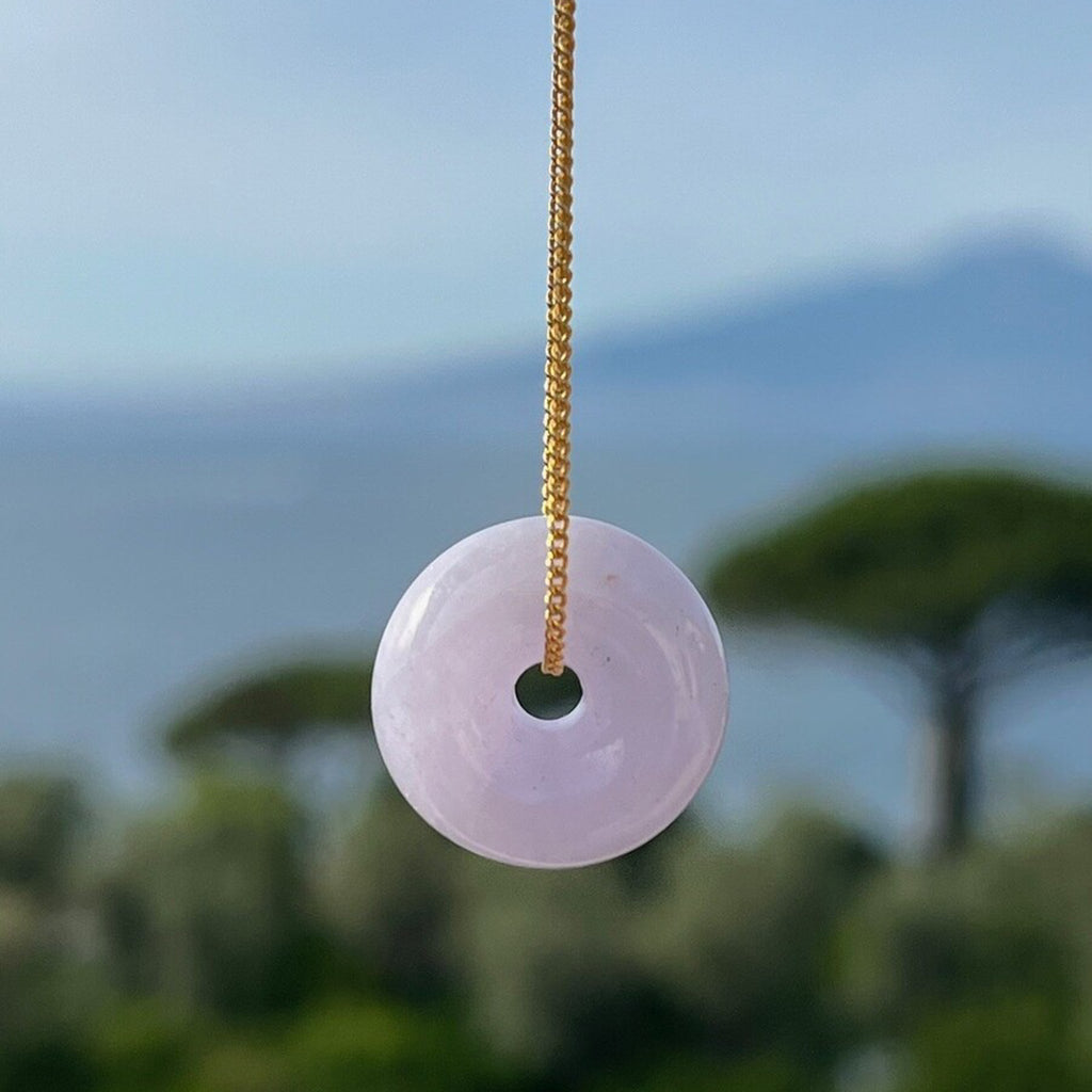 Gransky Natural Grade A Burmese Purple Jadeite Donut Disc Pendant Necklace