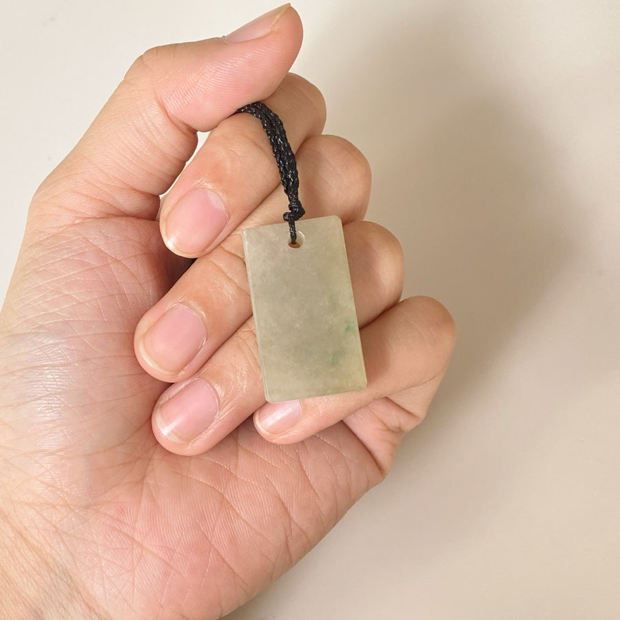 Green and Brown Jade Block Pendant Necklace