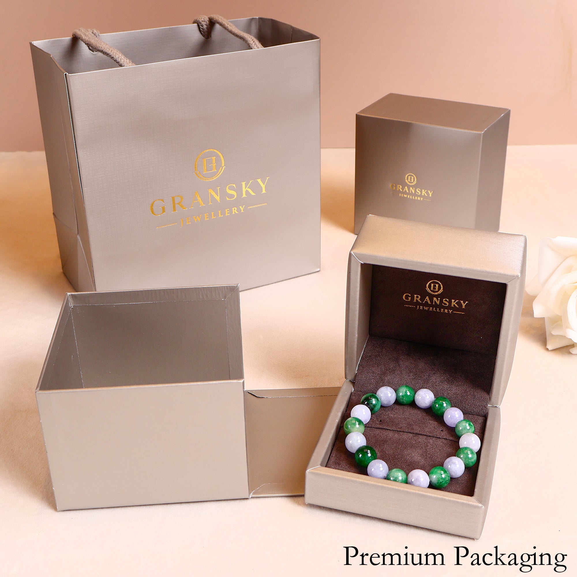 Meditating Beaded Bracelet Intense Green and Purple Jadeite Beads