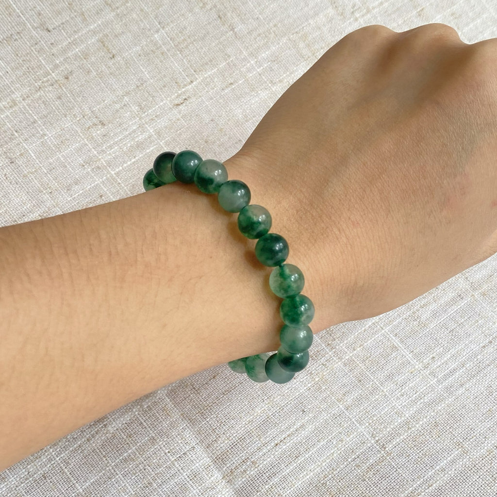 Jade Beaded Bracelet, Emerald Green Jade, Natural Lovely Green, Burmese Jade, Bracelet for Her, Holiday Gift