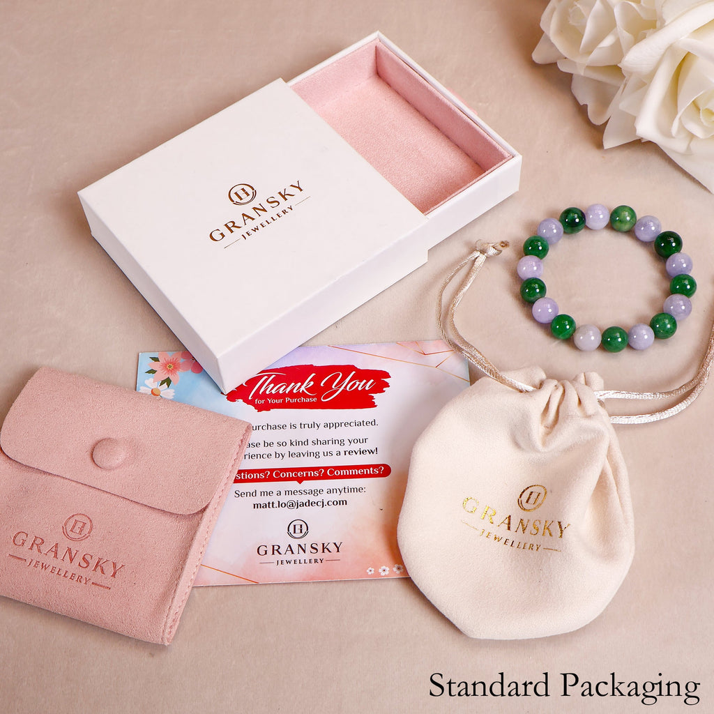 Meditating Beaded Bracelet Intense Green and Purple Jadeite Beads