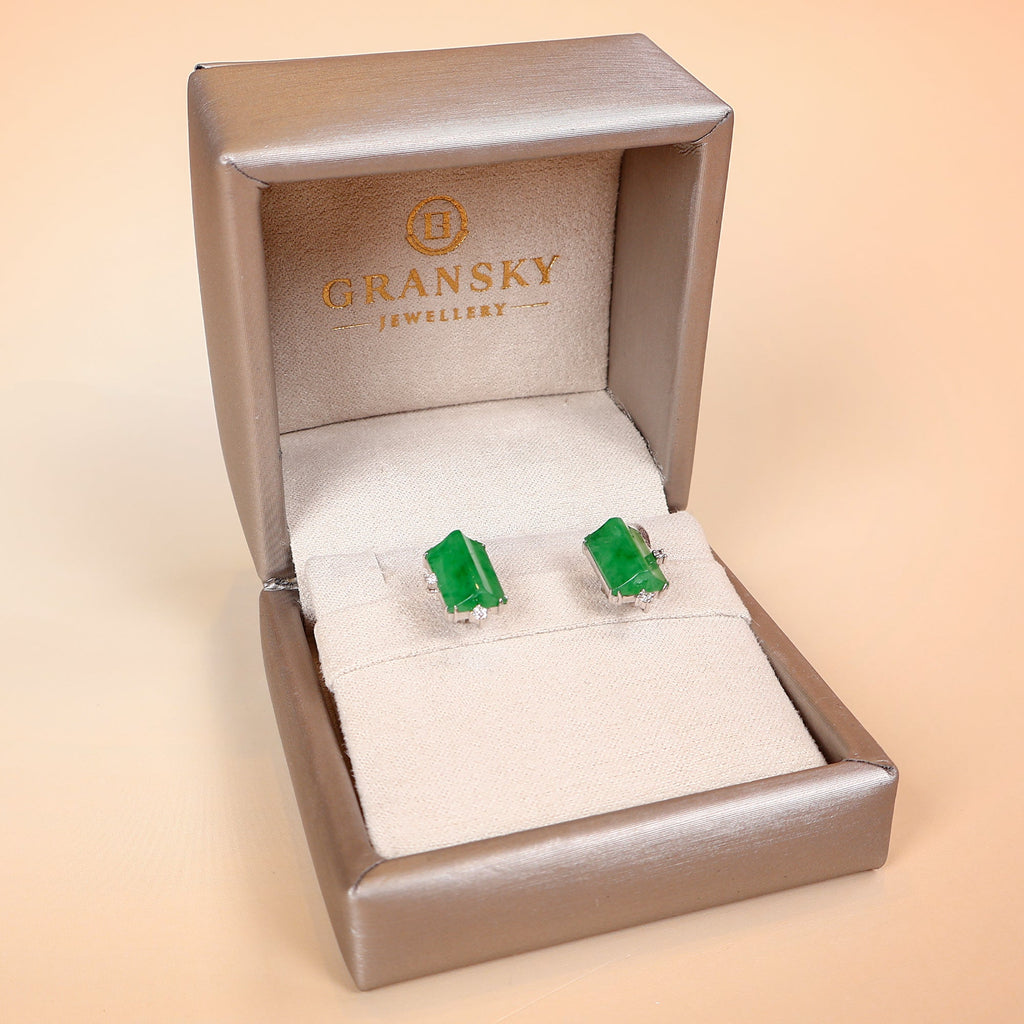 GRANSKY X KATHERINE 18K White Gold Inlay Diamond Jade Stud Earrings