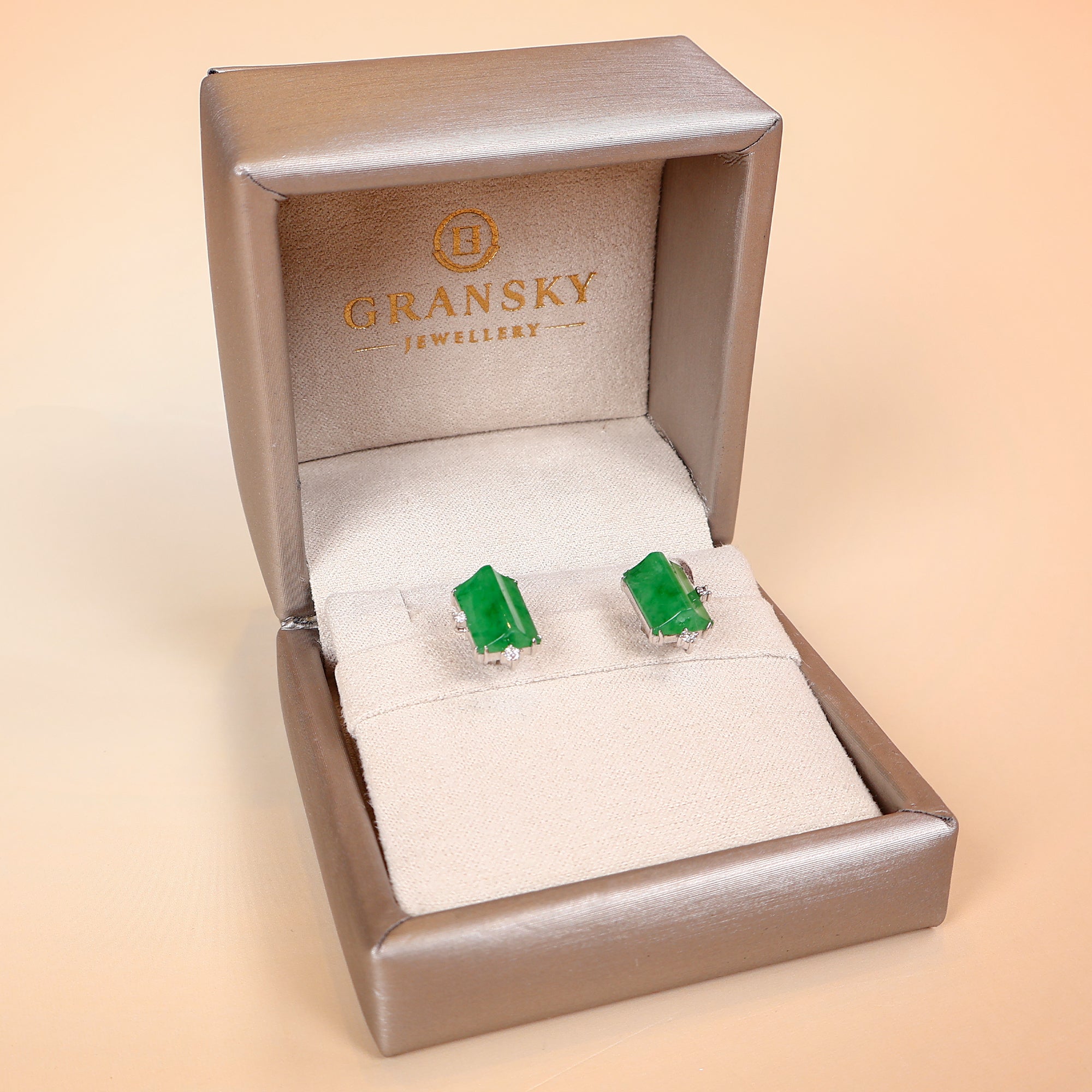 GRANSKY X KATHERINE 18K White Gold Inlay Diamond Jade Stud Earrings