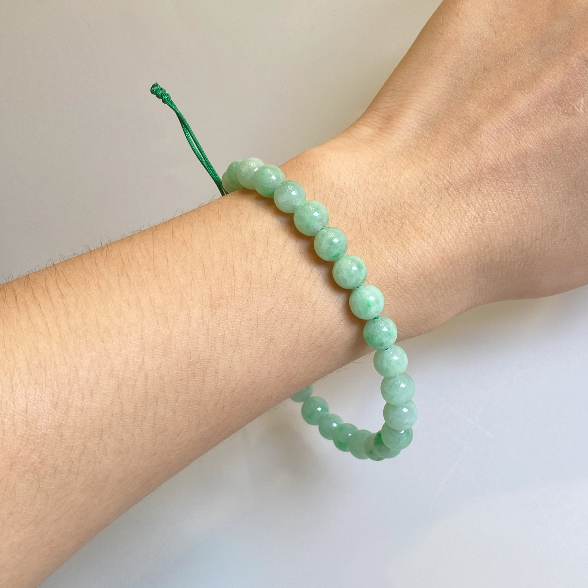 Apple Green Jade Beaded Bracelet - Natural Type-A Burmese Jadeite, Elastic Band