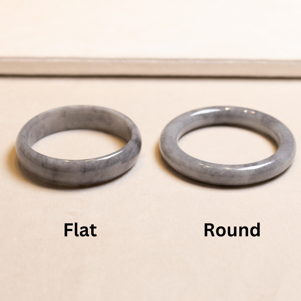 Light Grey Jadeite Bangle Bracelet – Natural Type-A Jadeite, Round & Flat Shapes, 50mm-59mm Sizes