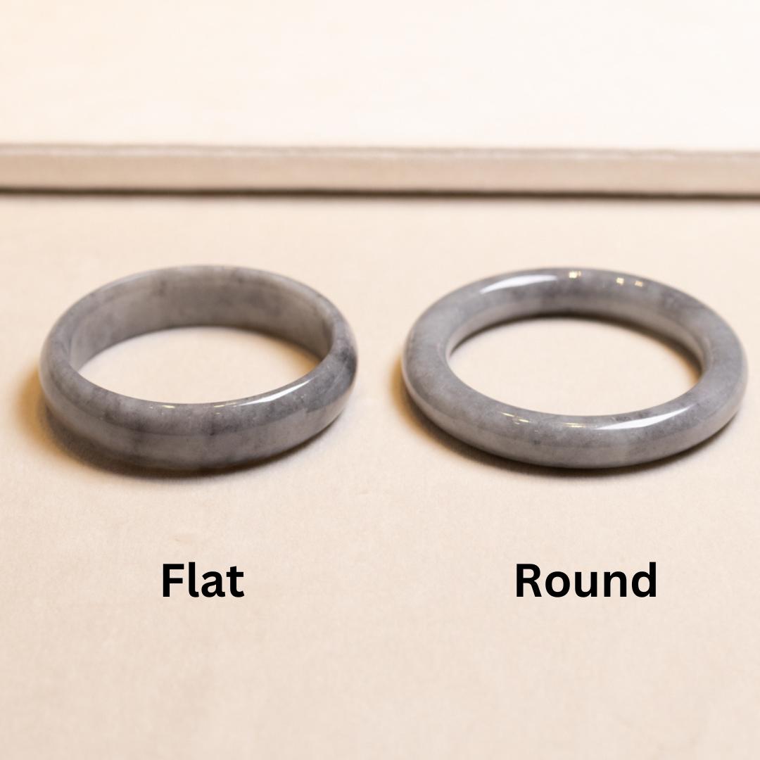 Light Grey Jadeite Bangle Bracelet – Natural Type-A Jadeite, Round & Flat Shapes, 50mm-59mm Sizes