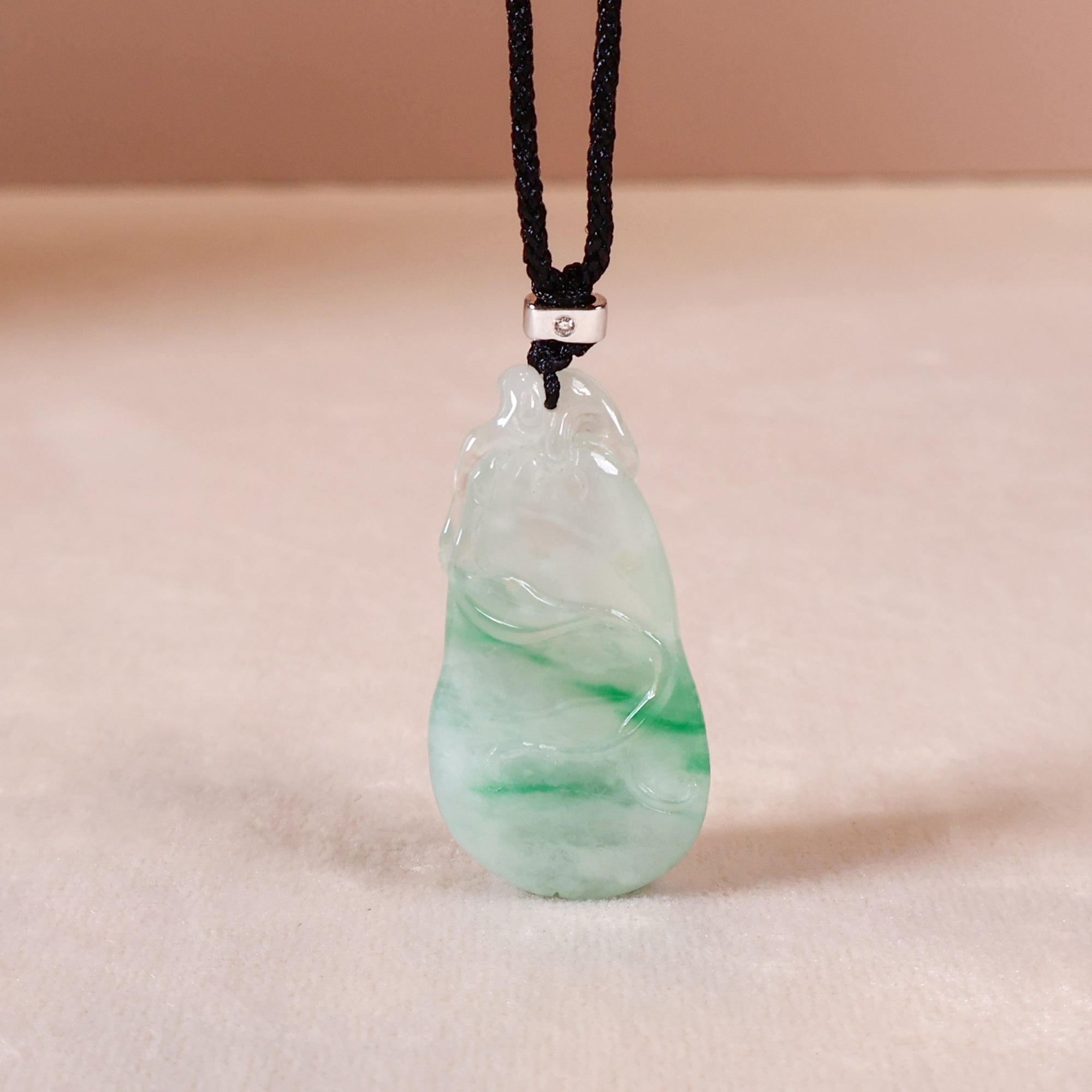 Handmade Delicate Green Melon Jade Pendant with Gold Bail