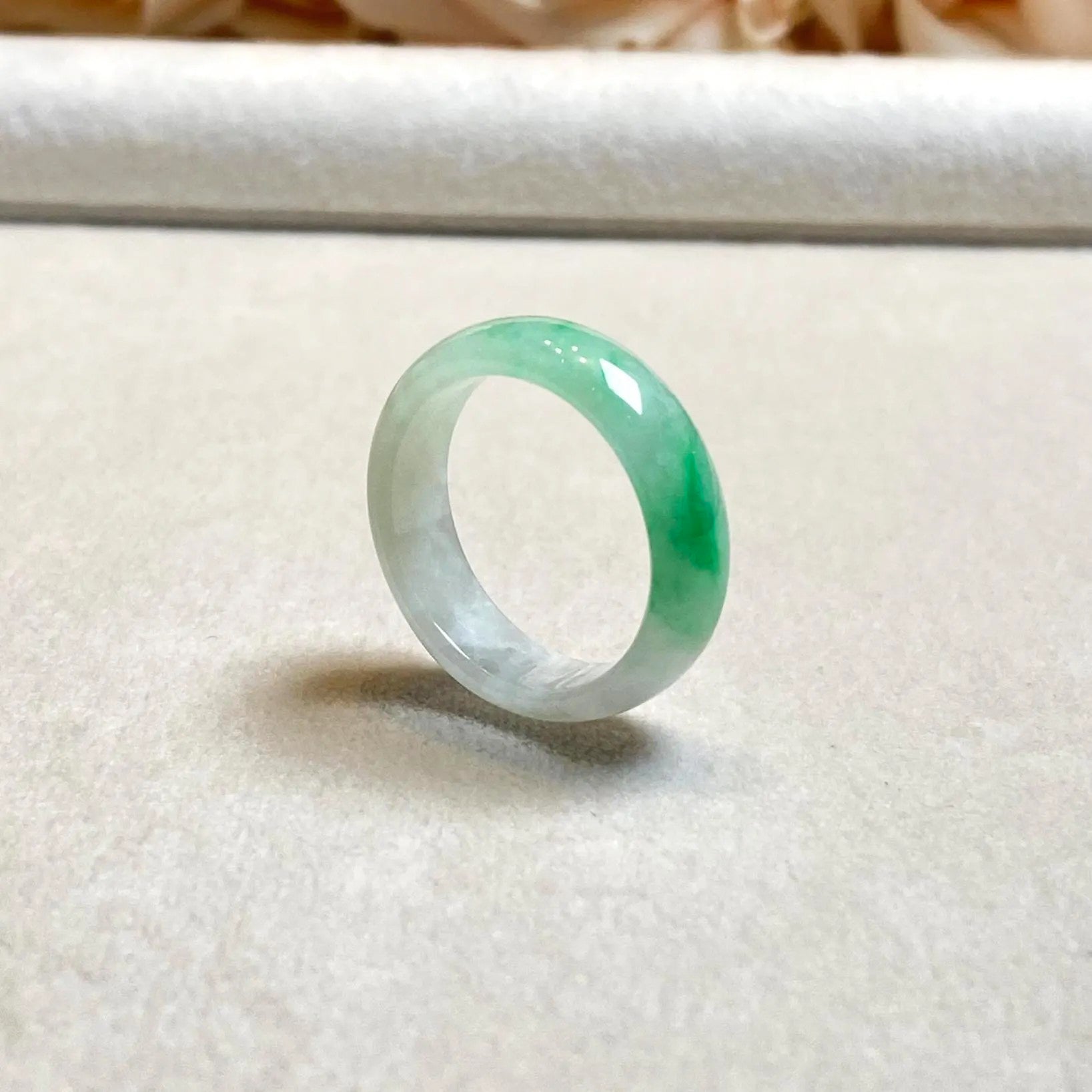 Size 9 Natural Type-A Burmese Imperial Green Jade Band Ring