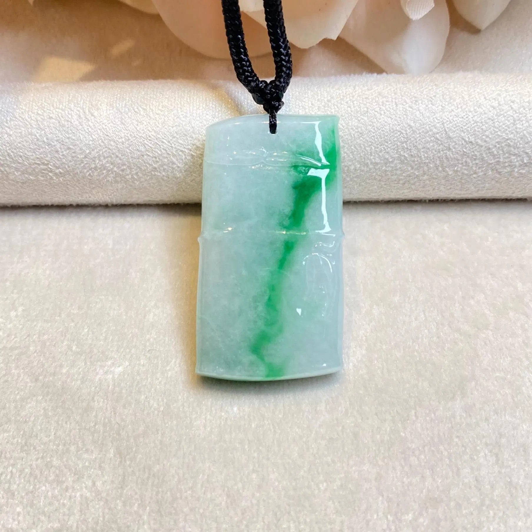 Natural Gradient Green Burmese Jadeite Bamboo Pendant