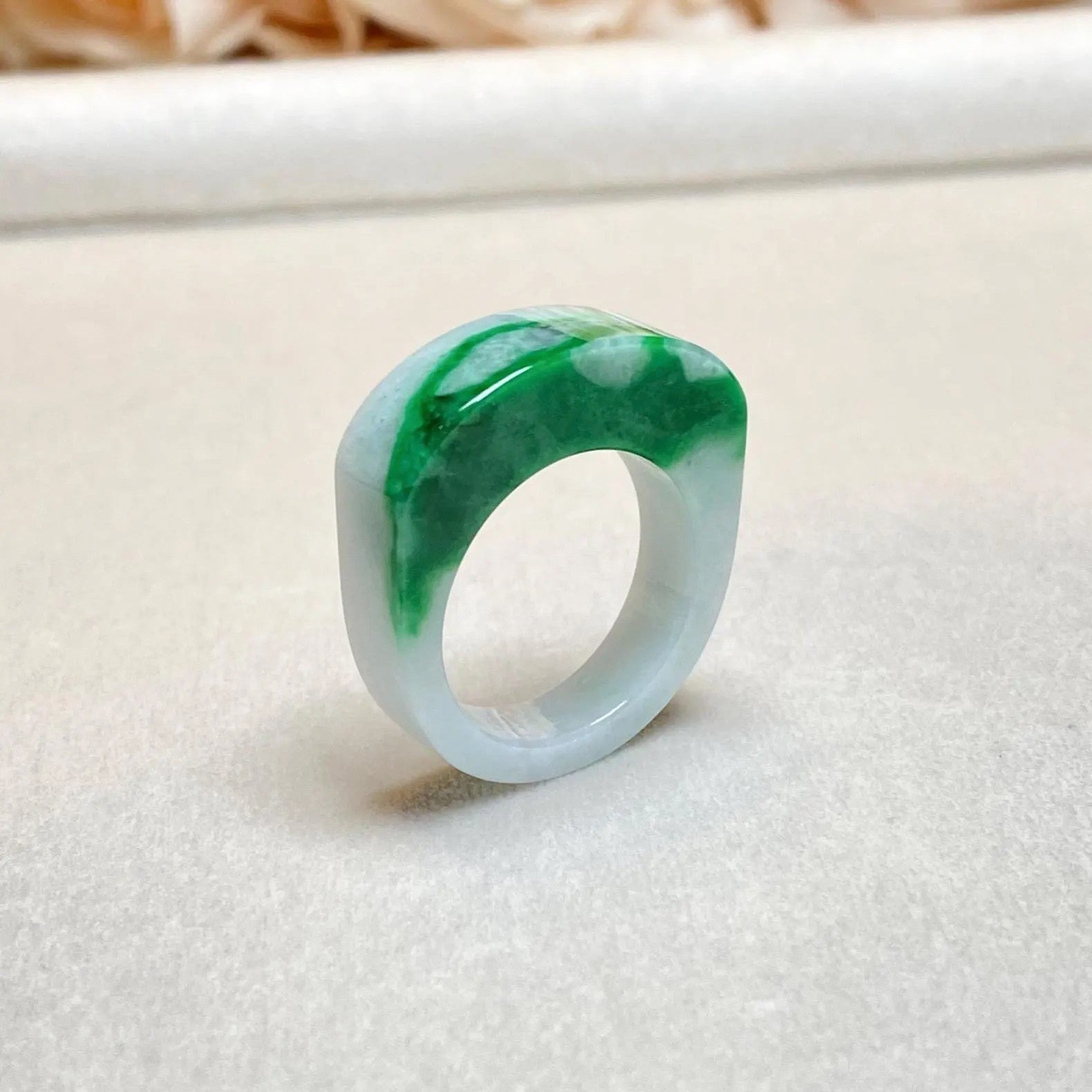 Size 9.25 Natural Type-A Burmese Imperial Green Jade Band Ring