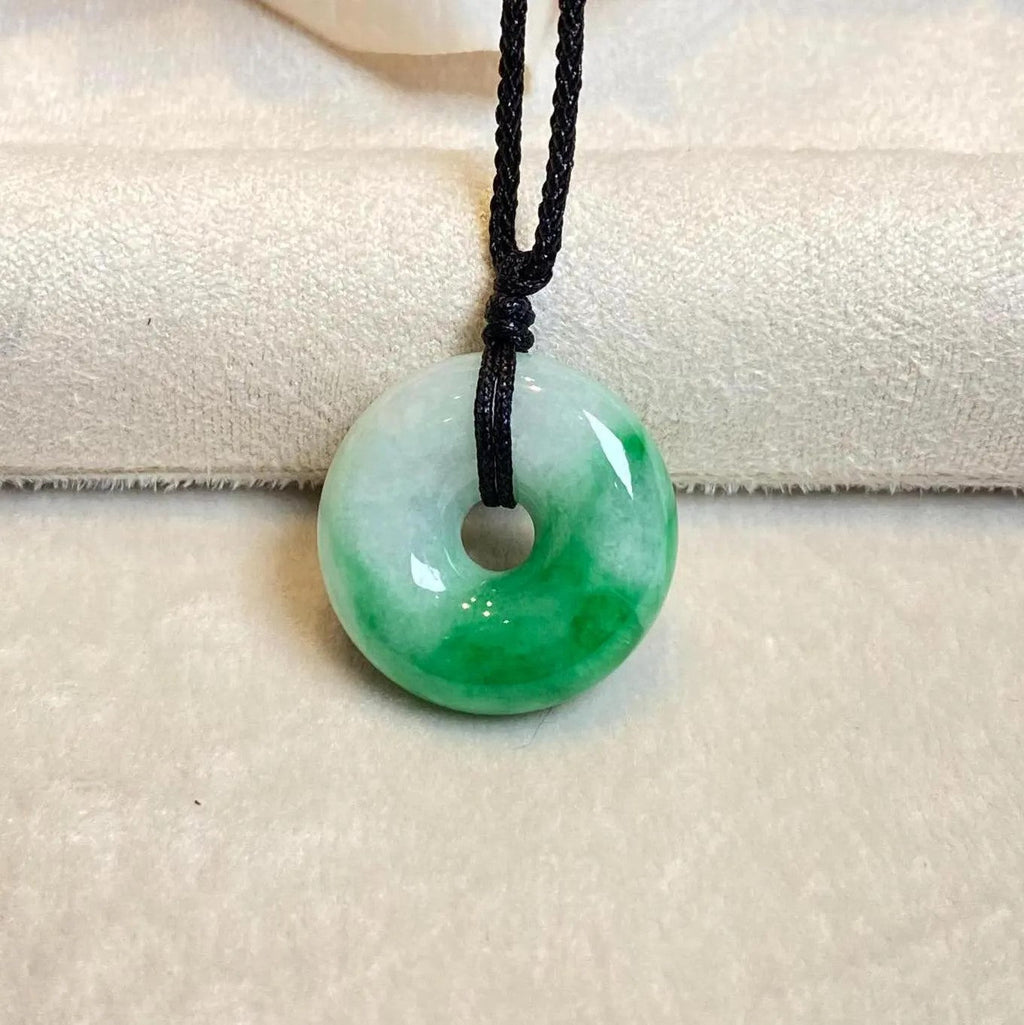 Green Jade Round Donut Pendant - Calming Gemstone