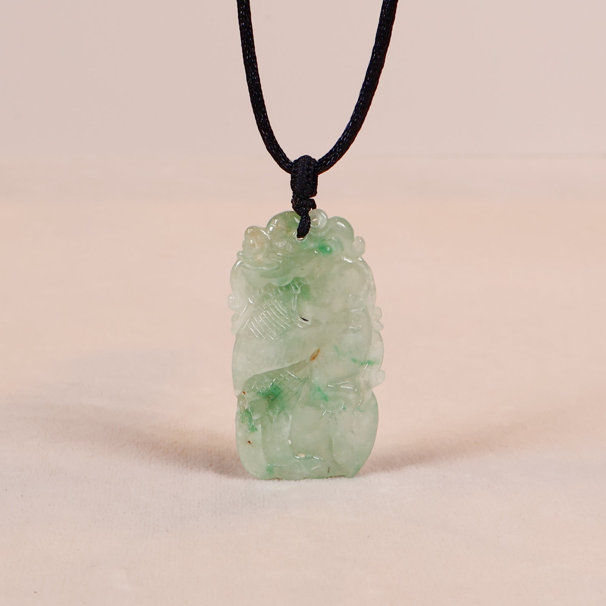 Natural Type-A Burmese Green Jadeite Pendant - Ruyi & Lotus Carving