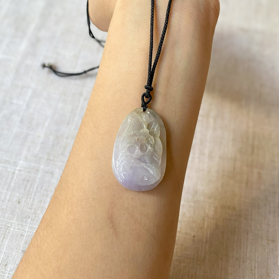 Handmade Carved Burmese Purple Ruyi Jade Pendant